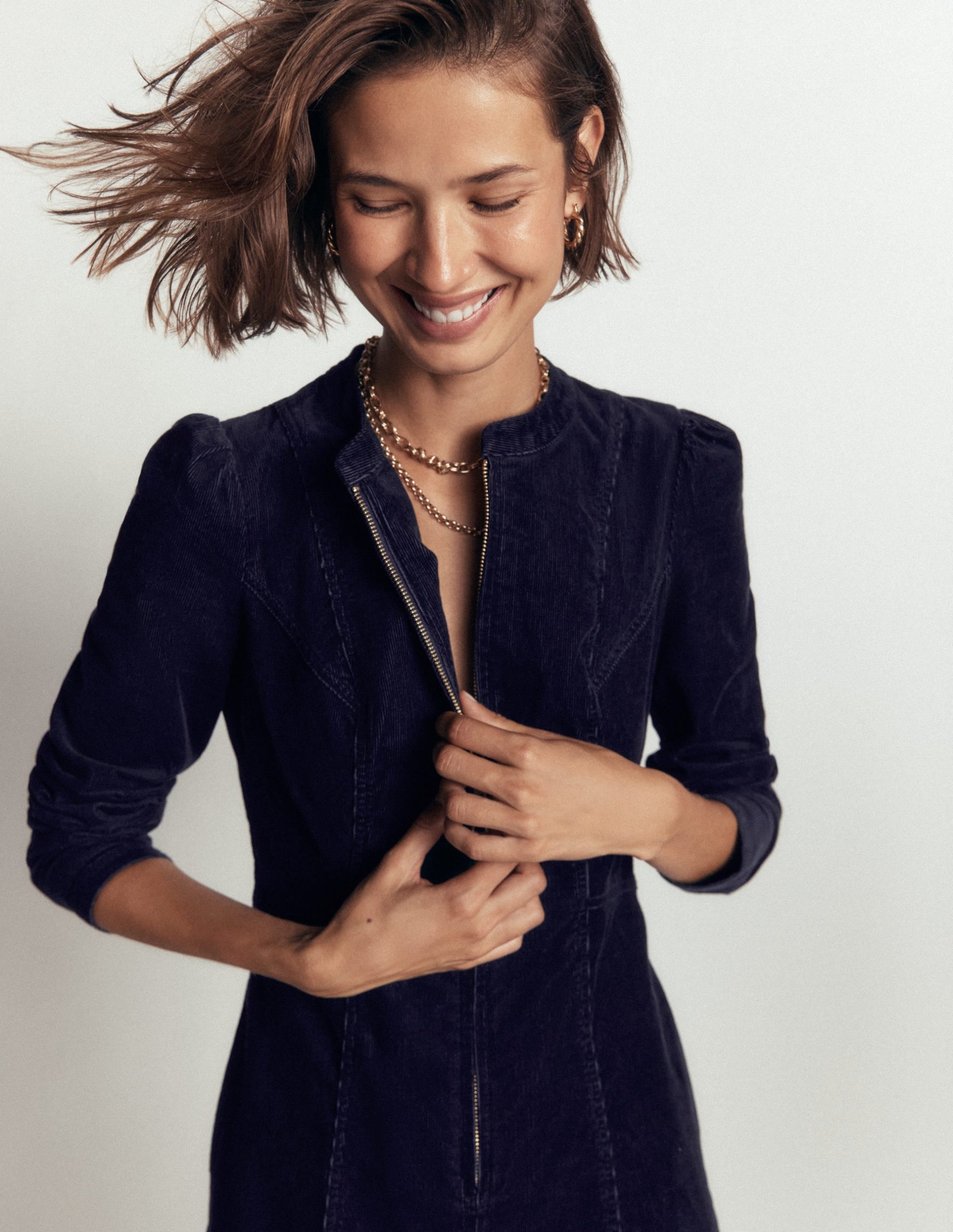 Una Cord Midi Dress-Navy - Image 4