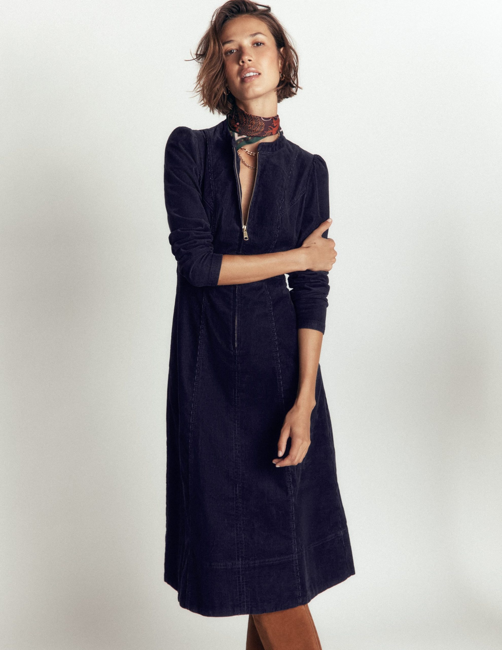Una Cord Midi Dress-Navy - Image 5