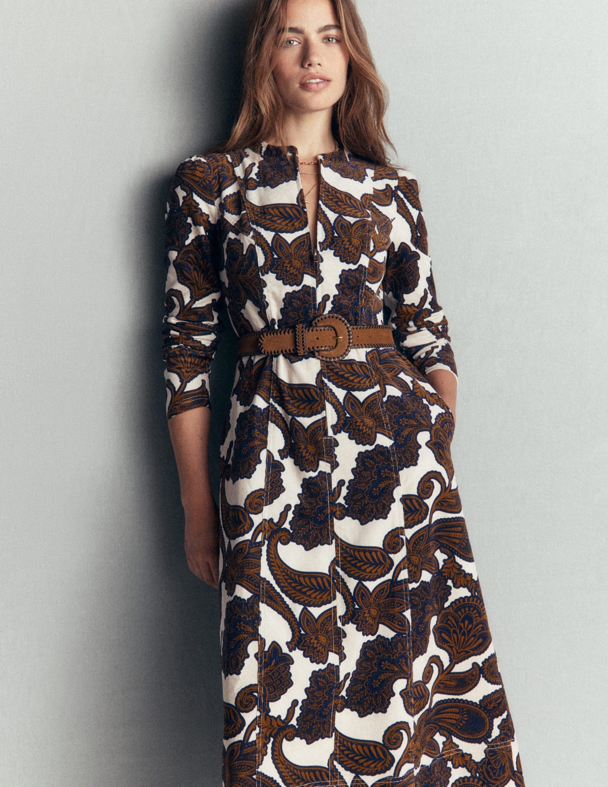Una Cord Midi Dress-Almond Milk Paisley Bouquet - Image 3