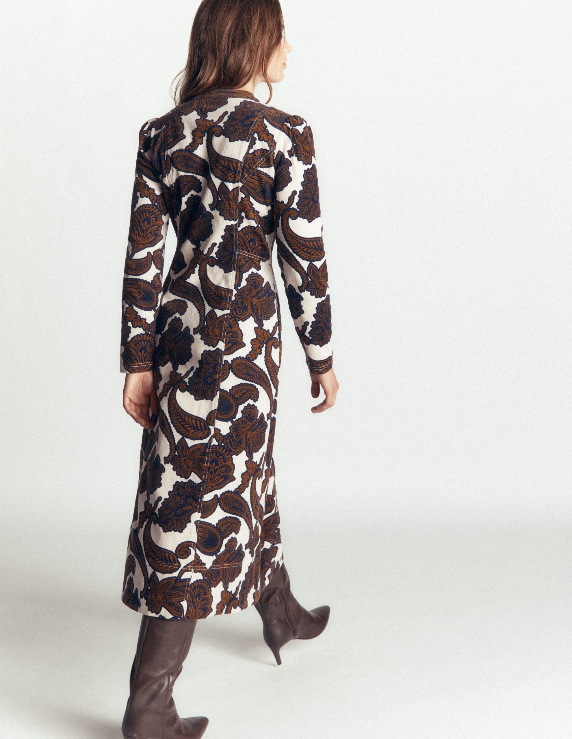 Una Cord Midi Dress-Almond Milk Paisley Bouquet - Image 4