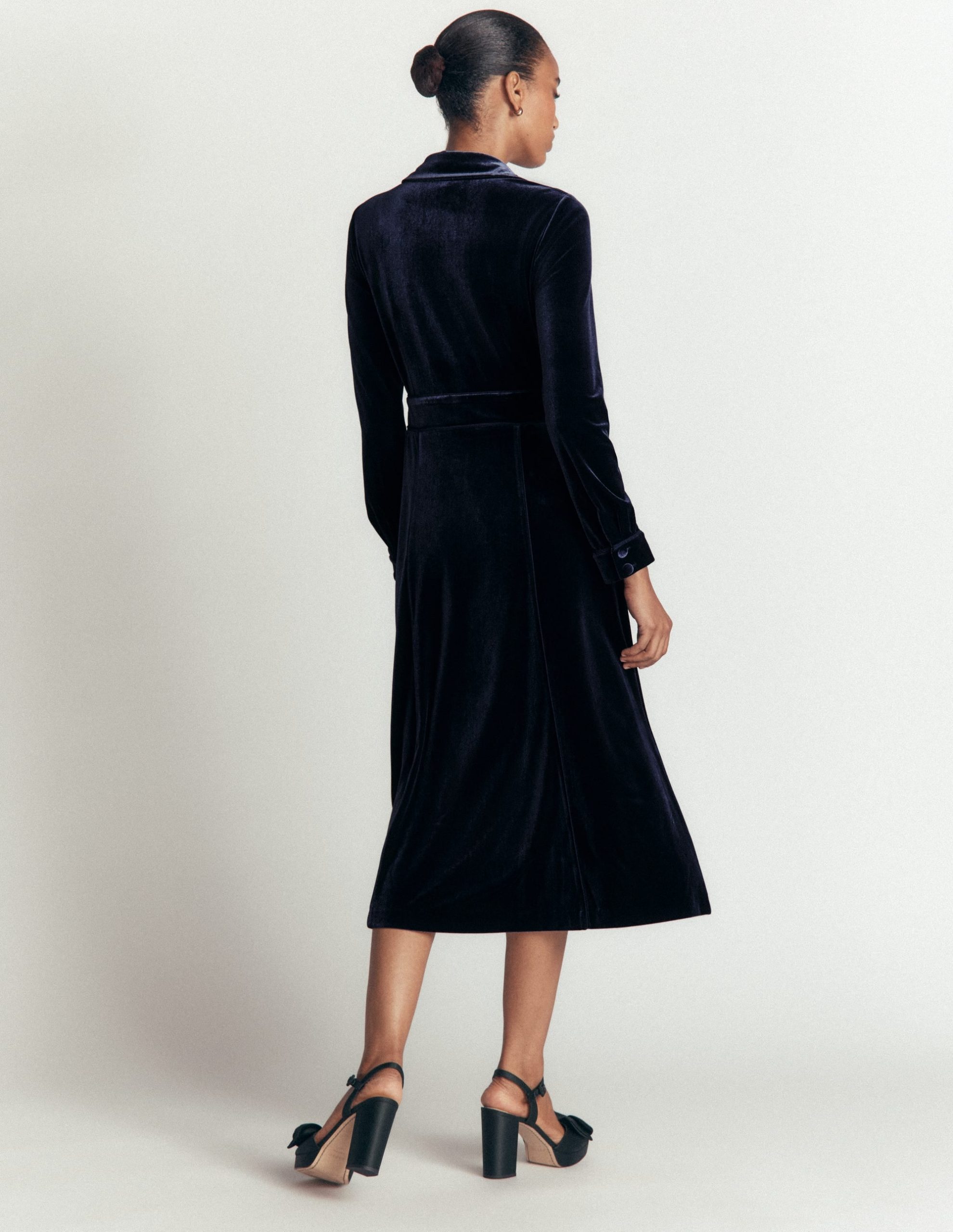 Etta Piping Velvet Dress-Navy - Image 3