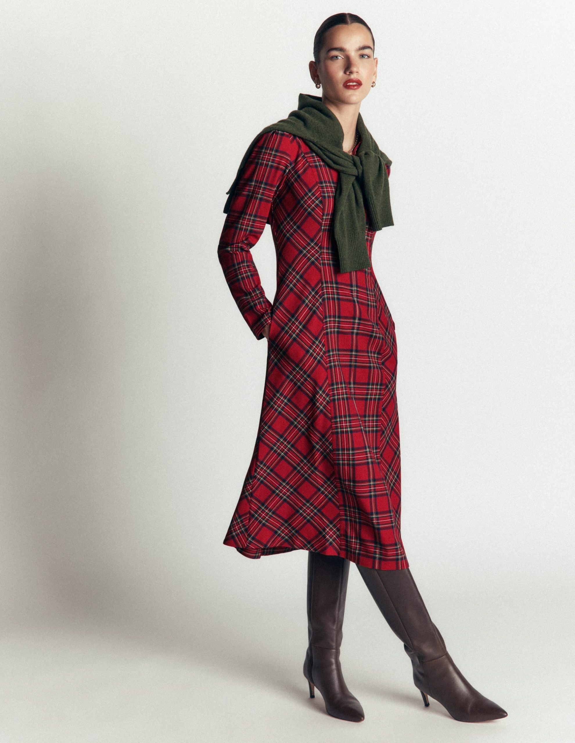 Una Collared Check Midi Dress-Red. Blue and Green Check - Image 2