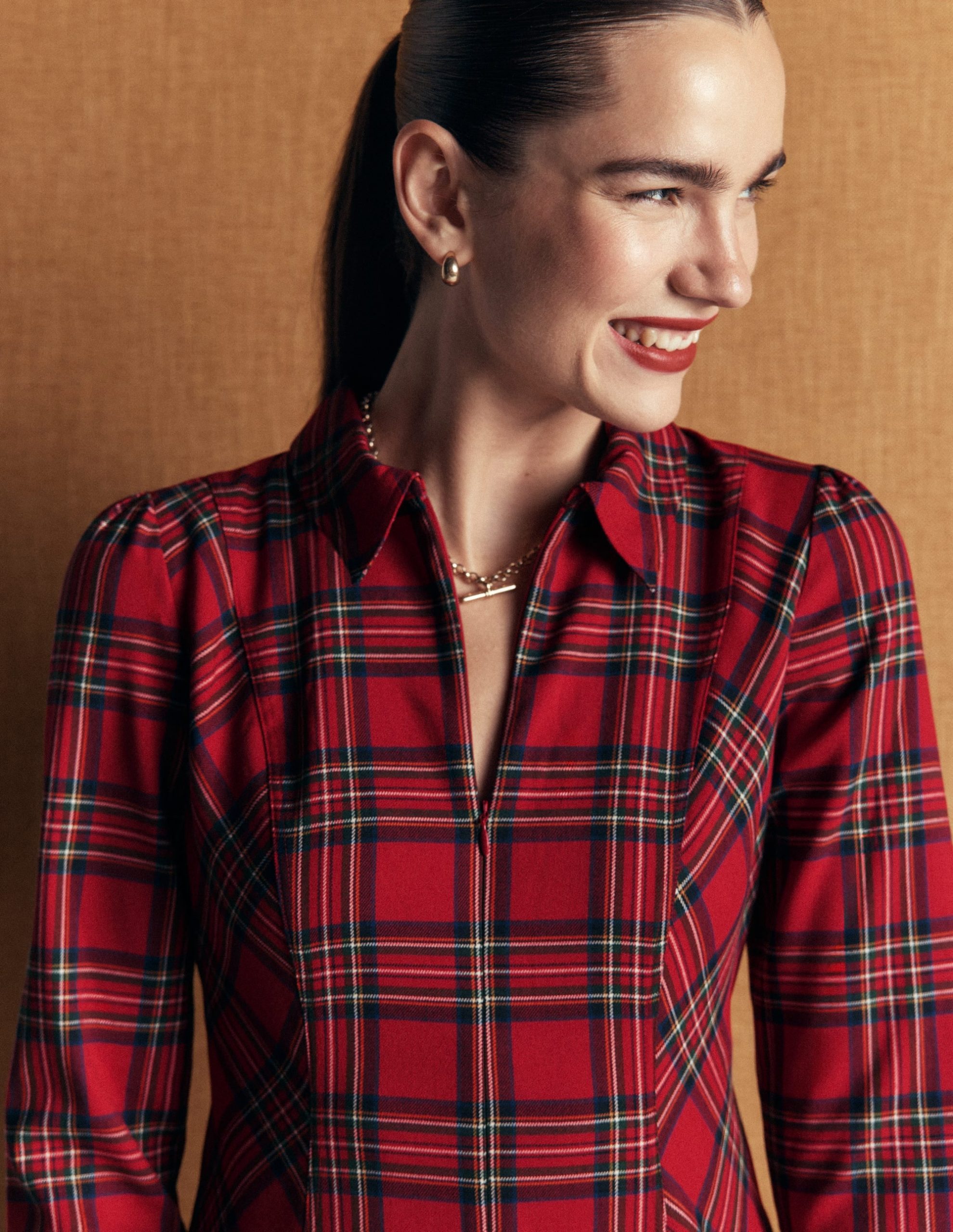 Una Collared Check Midi Dress-Red. Blue and Green Check - Image 3
