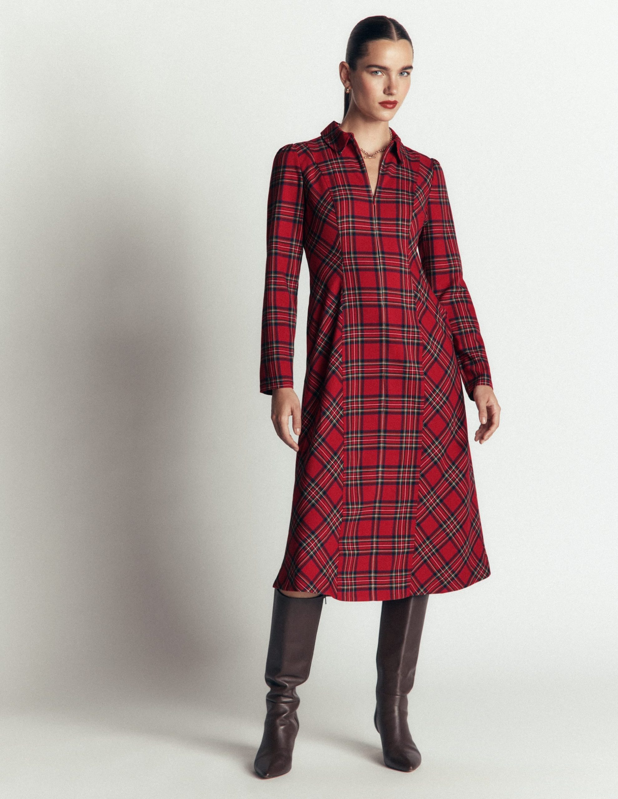 Una Collared Check Midi Dress-Red. Blue and Green Check - Image 5