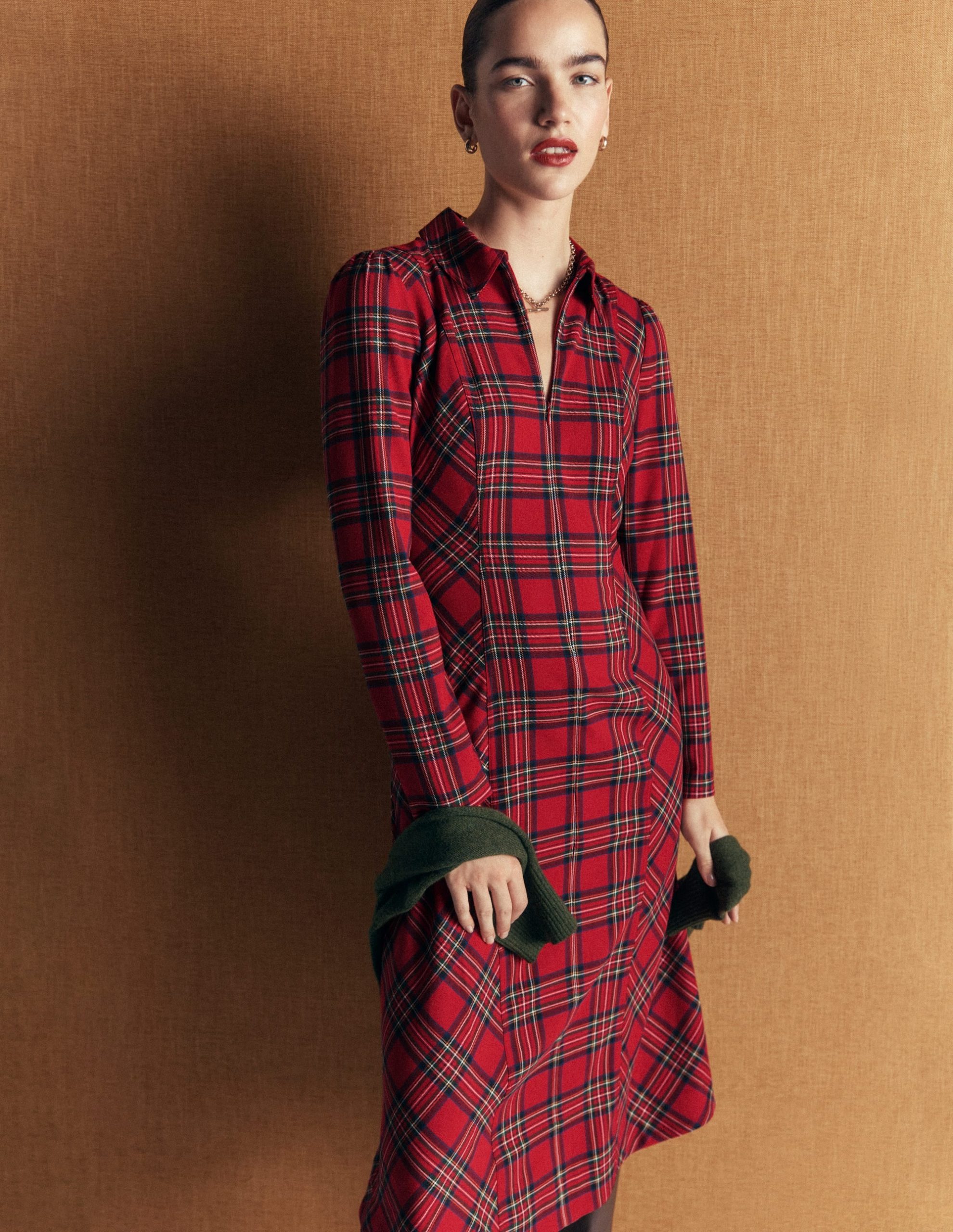 Una Collared Check Midi Dress-Red. Blue and Green Check - Image 6