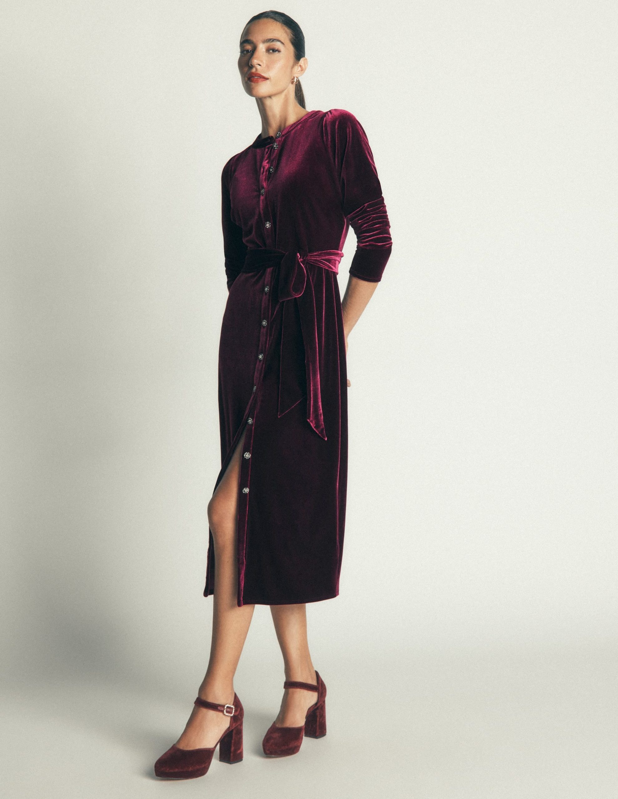 Honor Column Velvet Midi Dress-Port Royal - Image 4