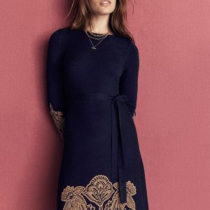 Crew Midi Jacquard Dress-Navy Placement