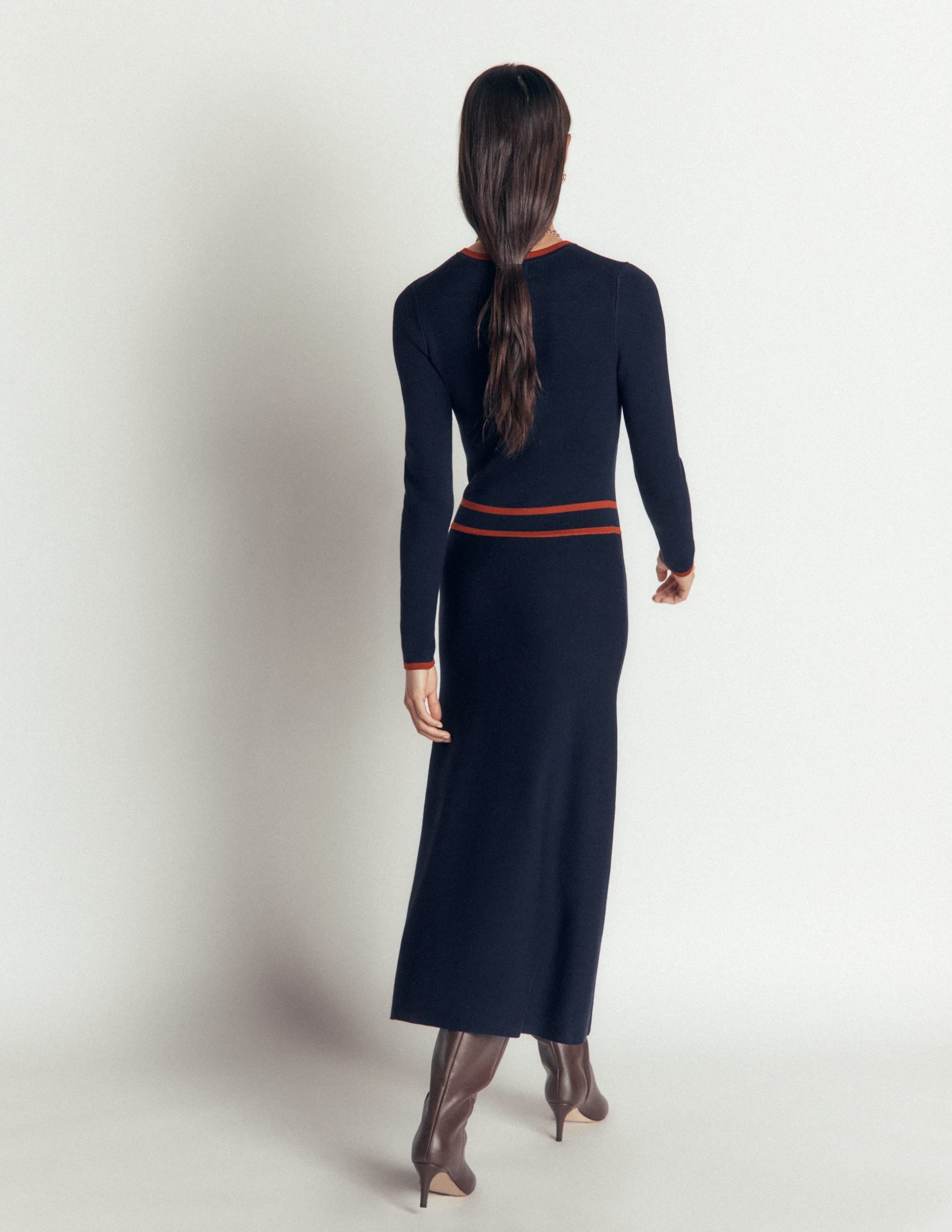 Contrast Tipped Knitted Dress-Navy - Image 3