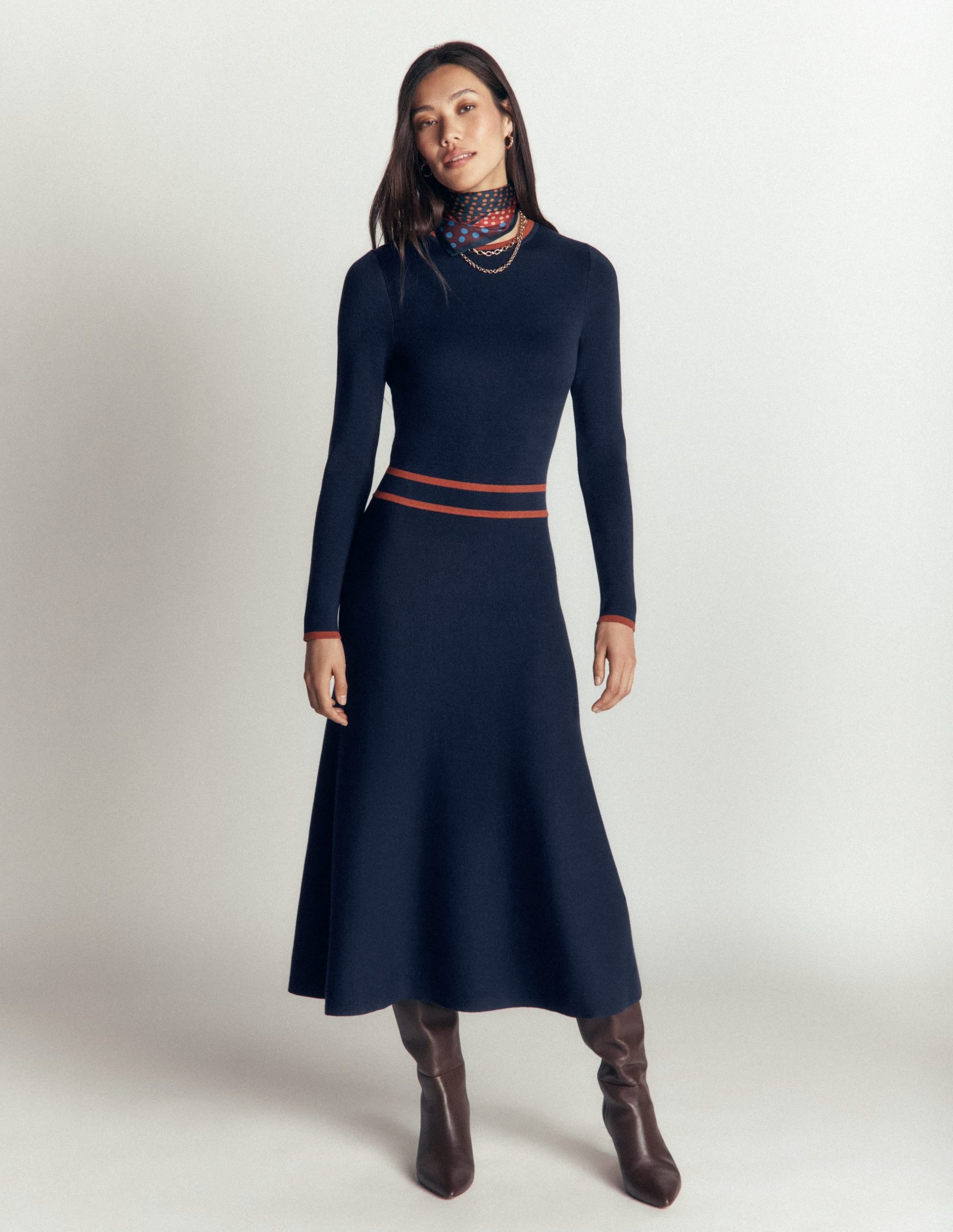 Contrast Tipped Knitted Dress-Navy - Image 4
