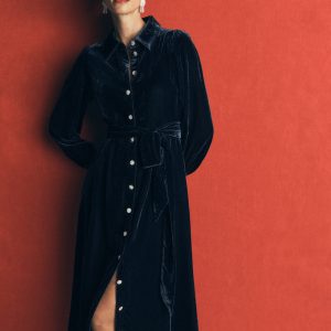 Maeve Velvet Shirt Dress-Teal Ocean