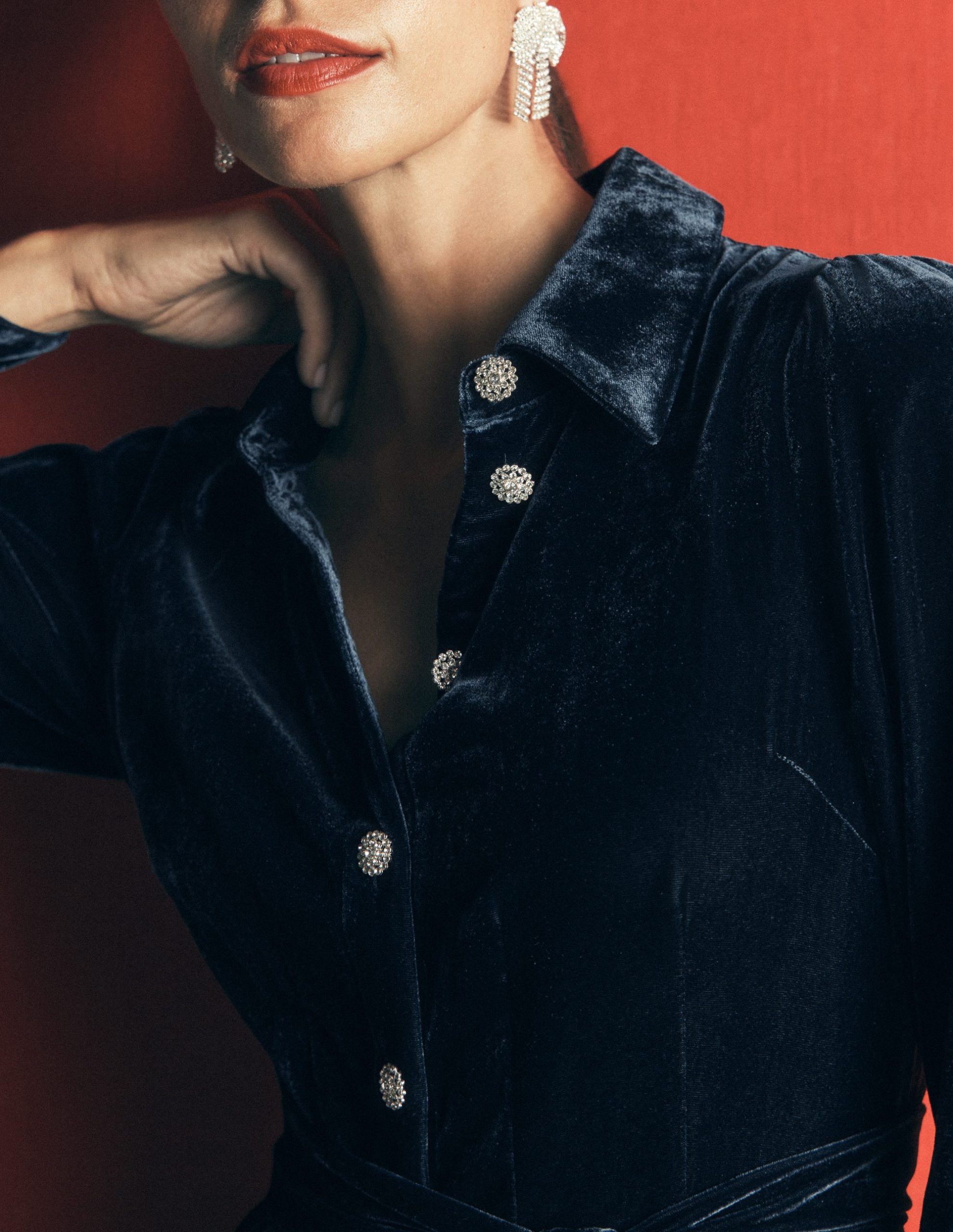 Maeve Velvet Shirt Dress-Teal Ocean - Image 2