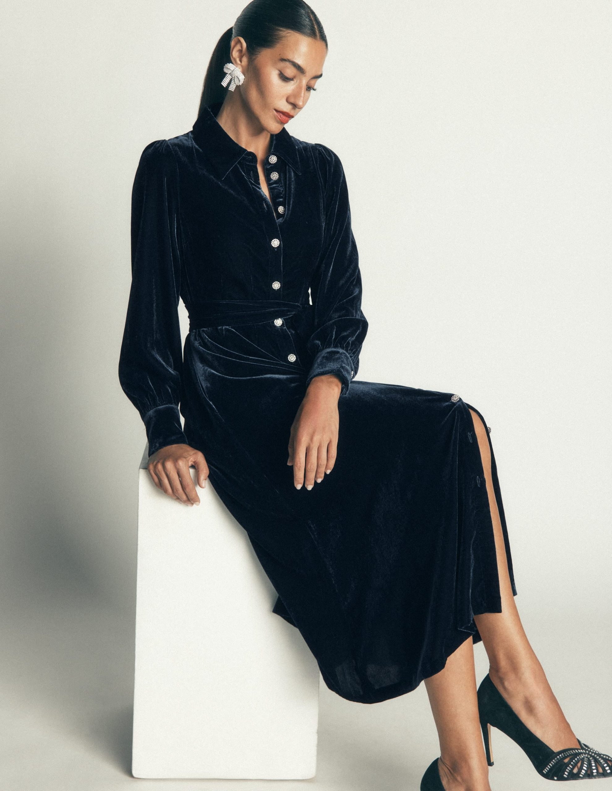 Maeve Velvet Shirt Dress-Teal Ocean - Image 4