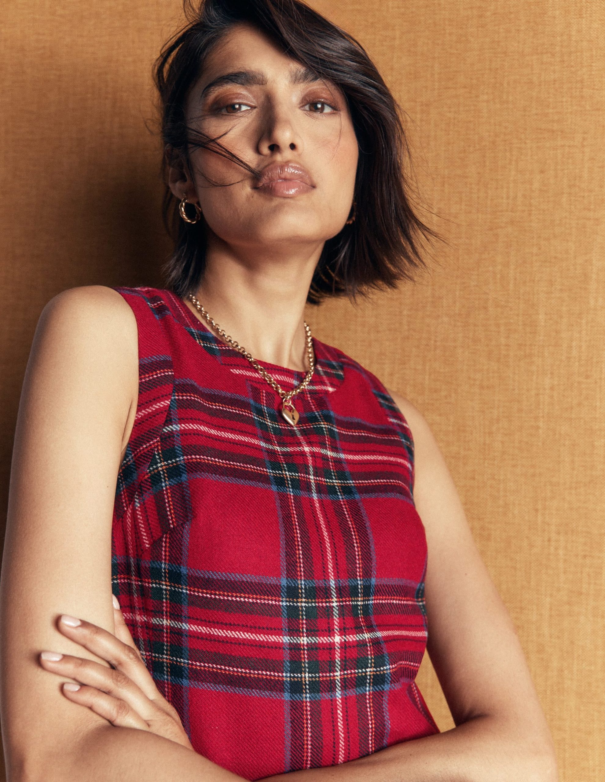 Lou Wool Check Shift Dress-Red. Blue and Green Check - Image 3