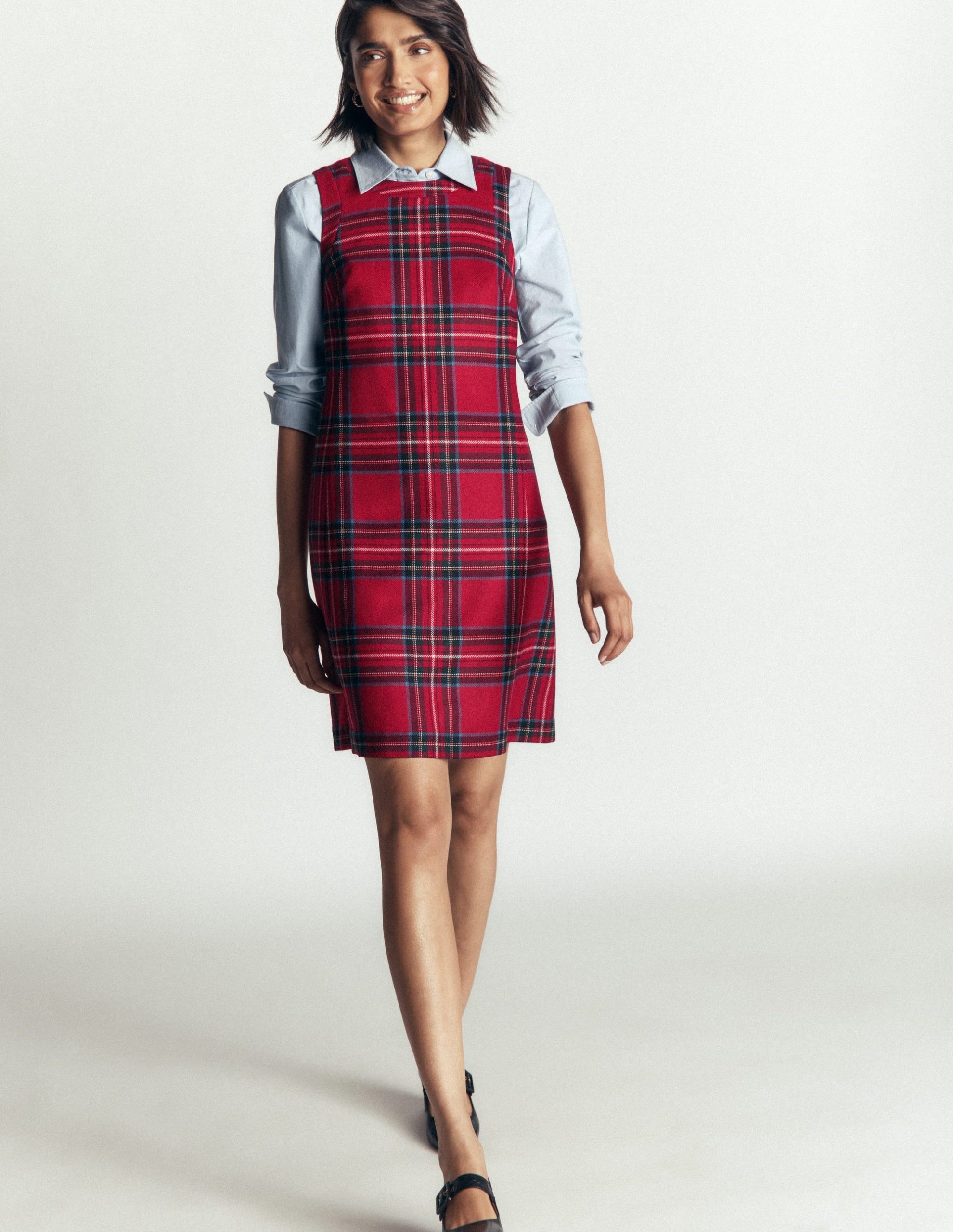 Lou Wool Check Shift Dress-Red. Blue and Green Check - Image 7