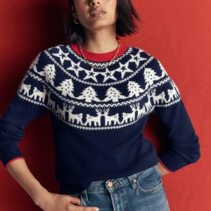 Edie Fair Isle Sweater-Navy reindeer