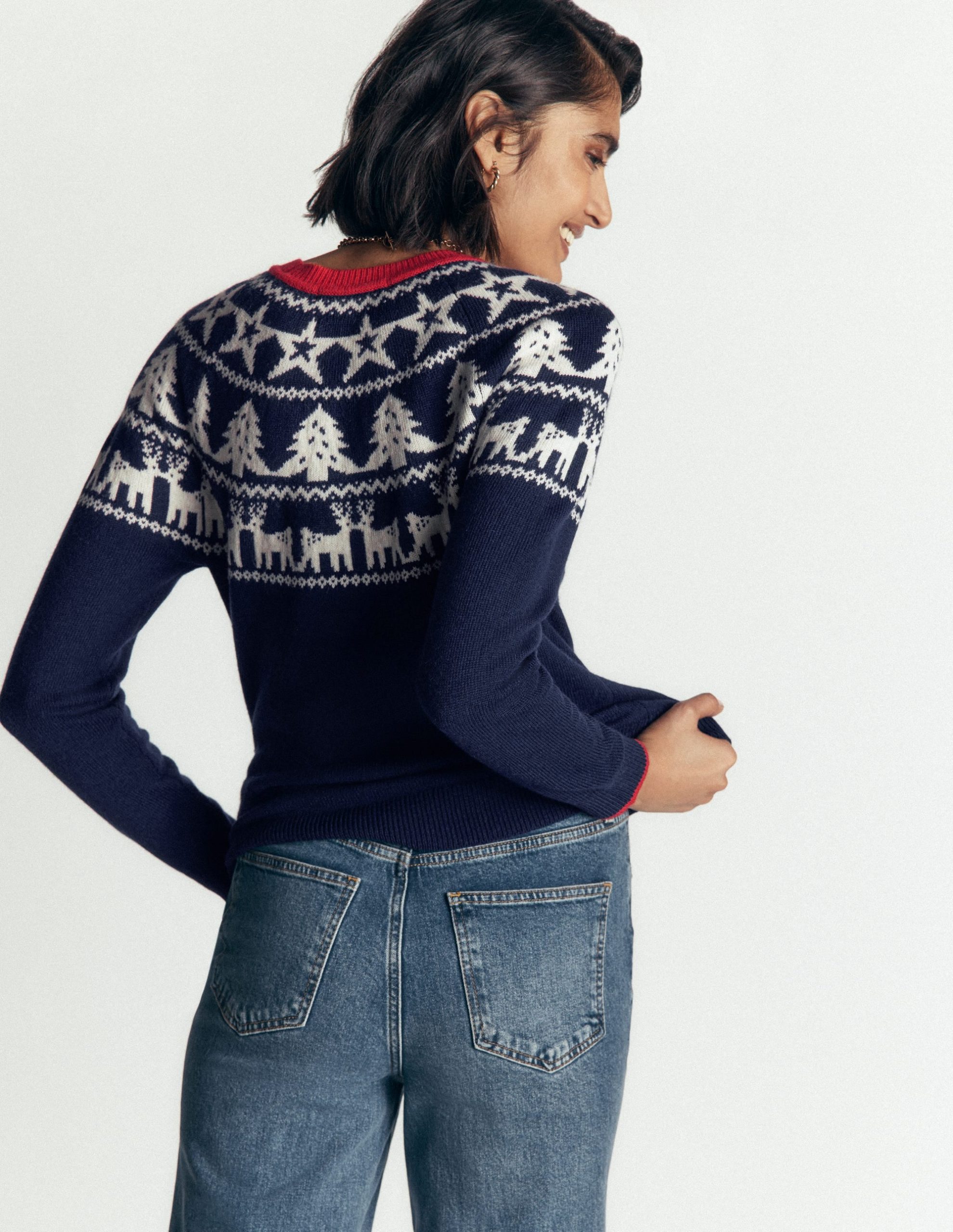Edie Fair Isle Sweater-Navy reindeer - Image 3