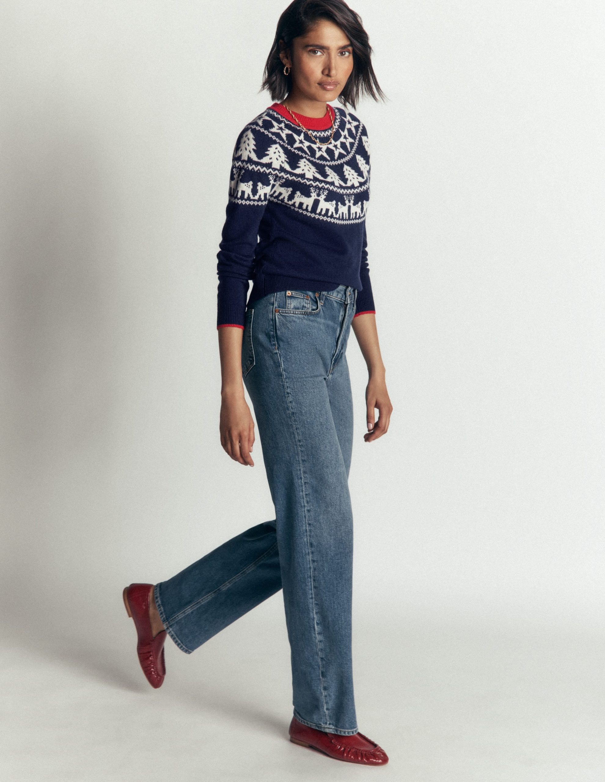 Edie Fair Isle Sweater-Navy reindeer - Image 4