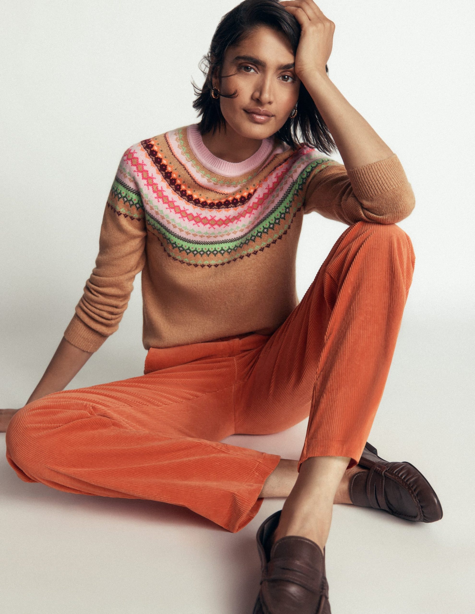 Edie Fair Isle Sweater-Camel fair isle