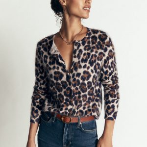 Kat Brushed Cashmere Cardigan-Camel. Leopard