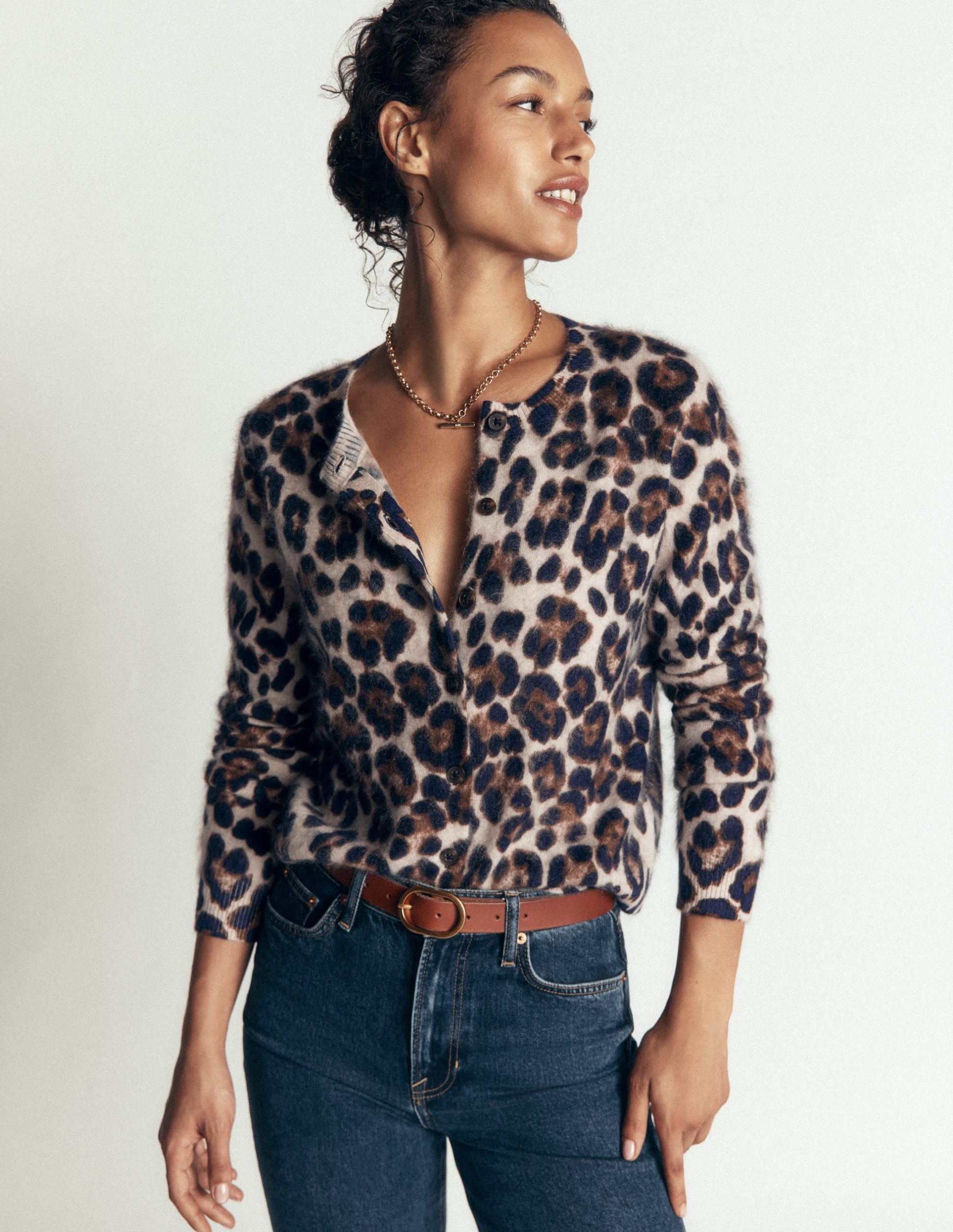Kat Brushed Cashmere Cardigan-Camel. Leopard