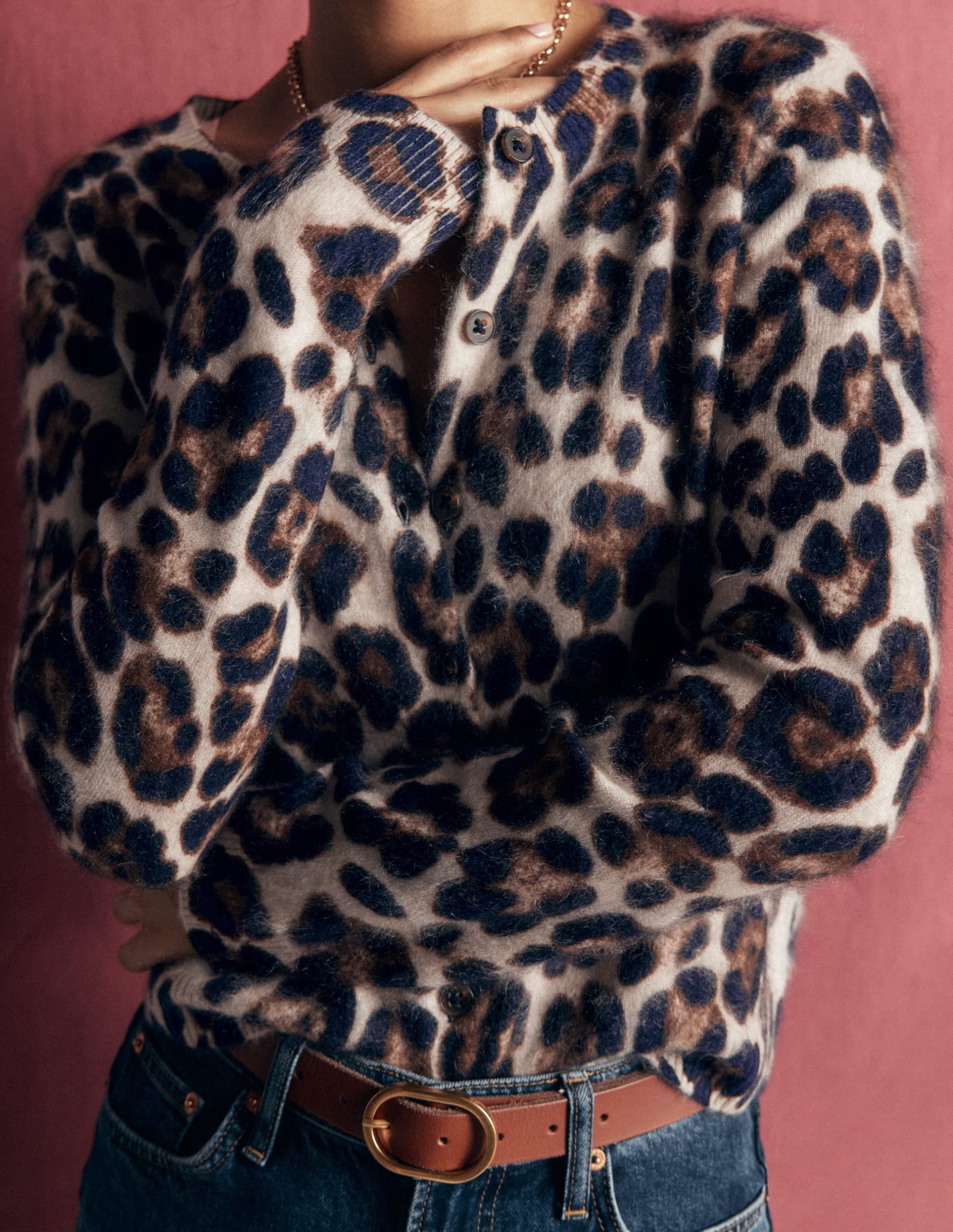 Kat Brushed Cashmere Cardigan-Camel. Leopard - Image 2