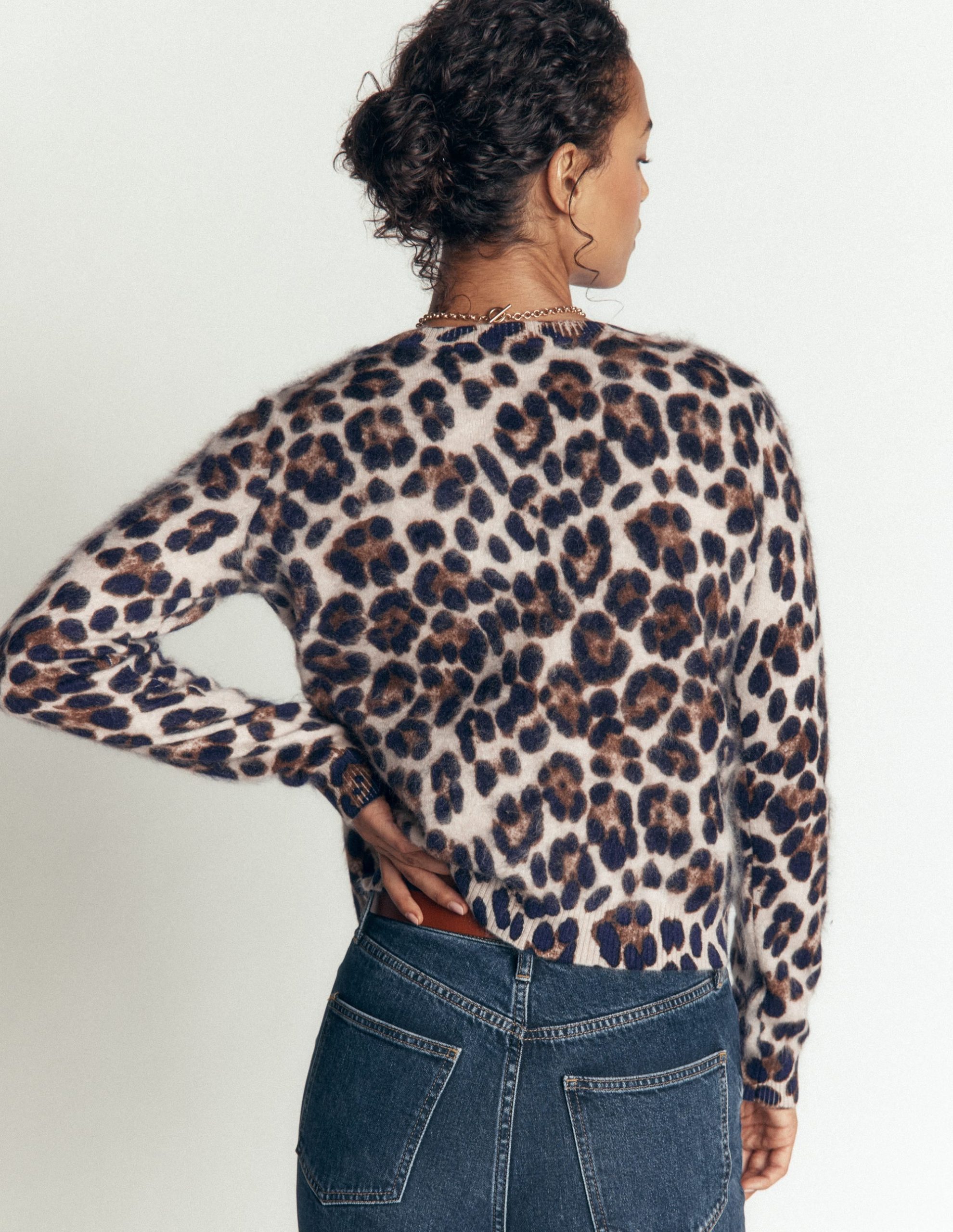 Kat Brushed Cashmere Cardigan-Camel. Leopard - Image 3