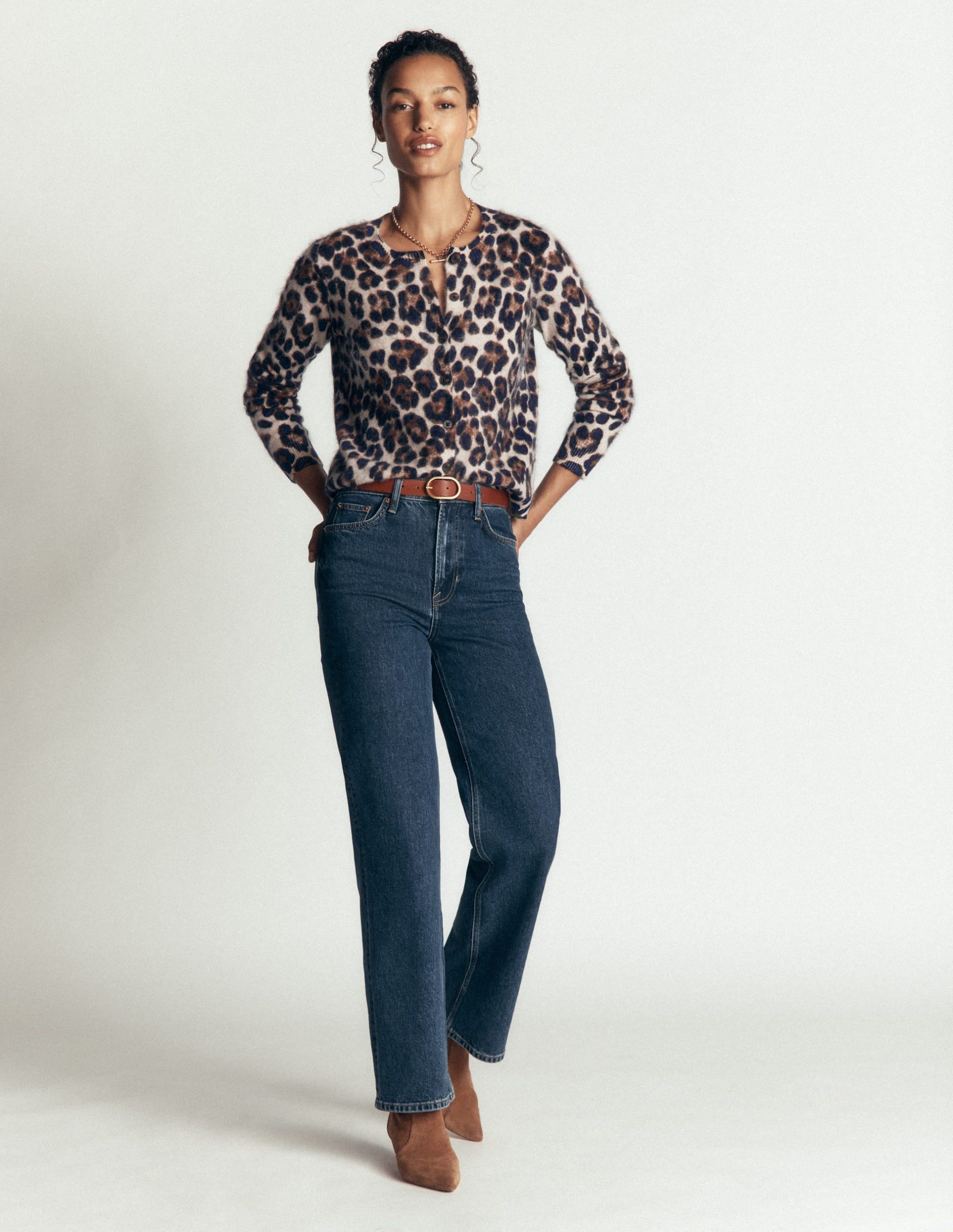 Kat Brushed Cashmere Cardigan-Camel. Leopard - Image 4