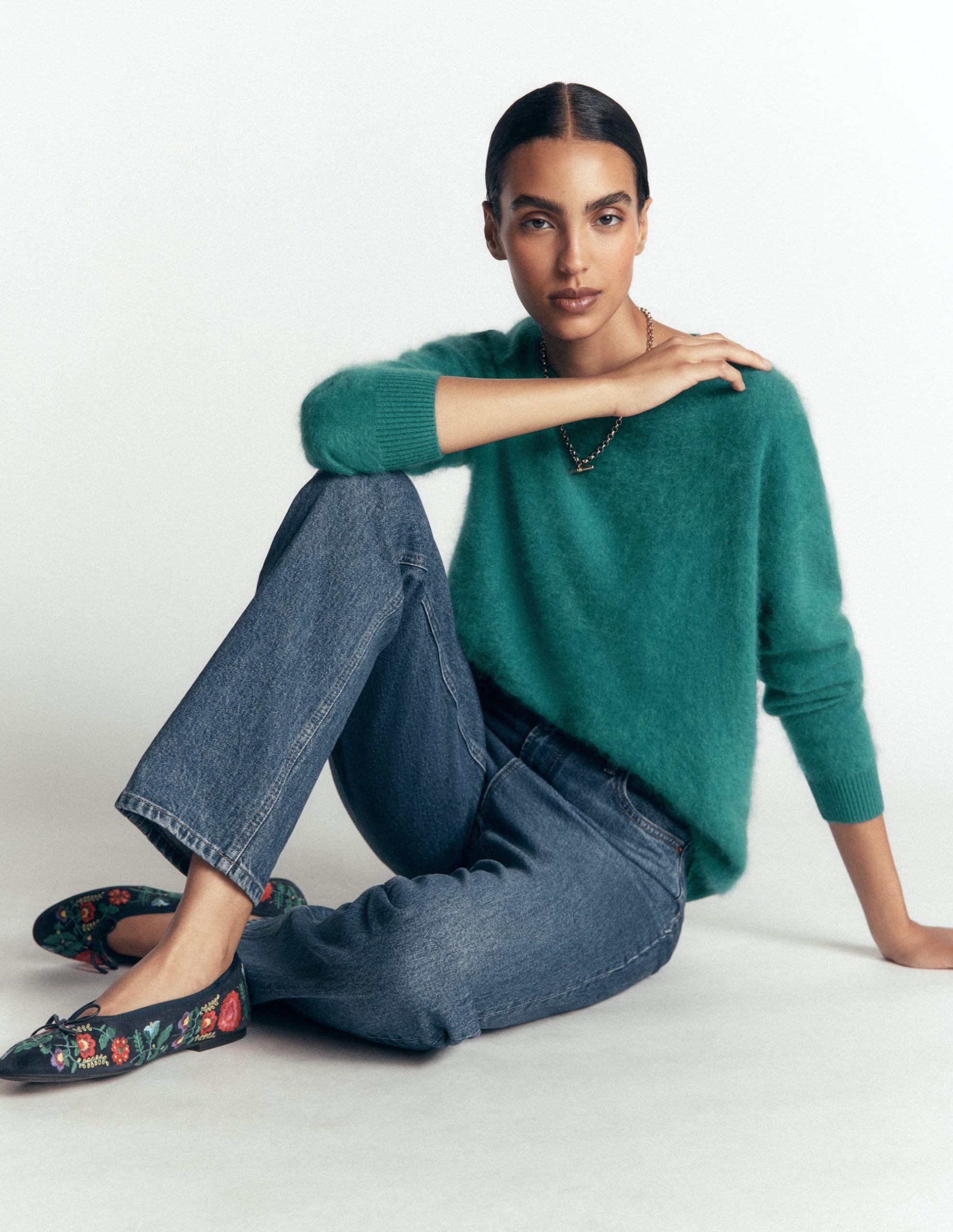Kat Brushed Cashmere Sweater-Deep Sea Depths