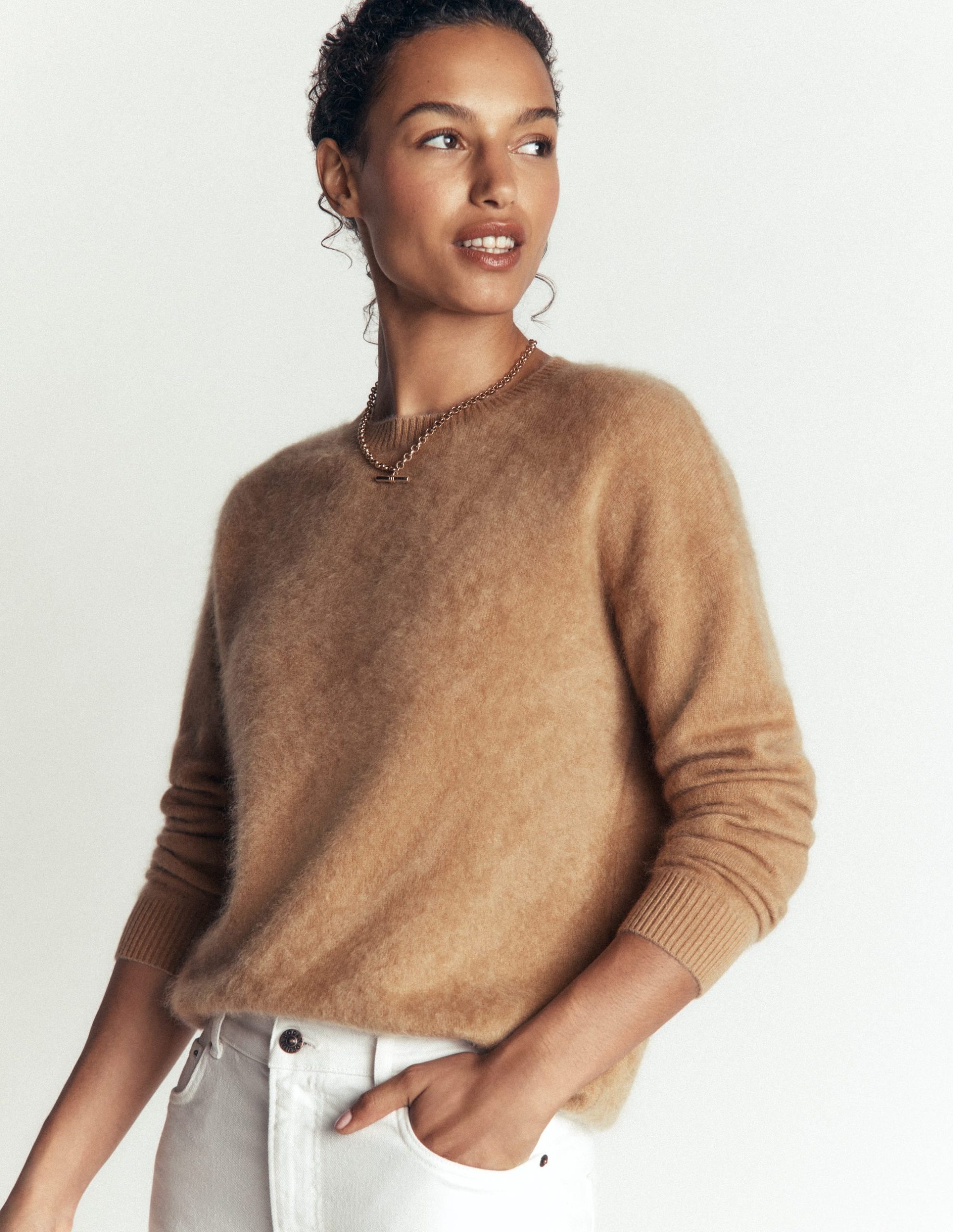 Kat Brushed Cashmere Sweater-Camel Melange - Image 4