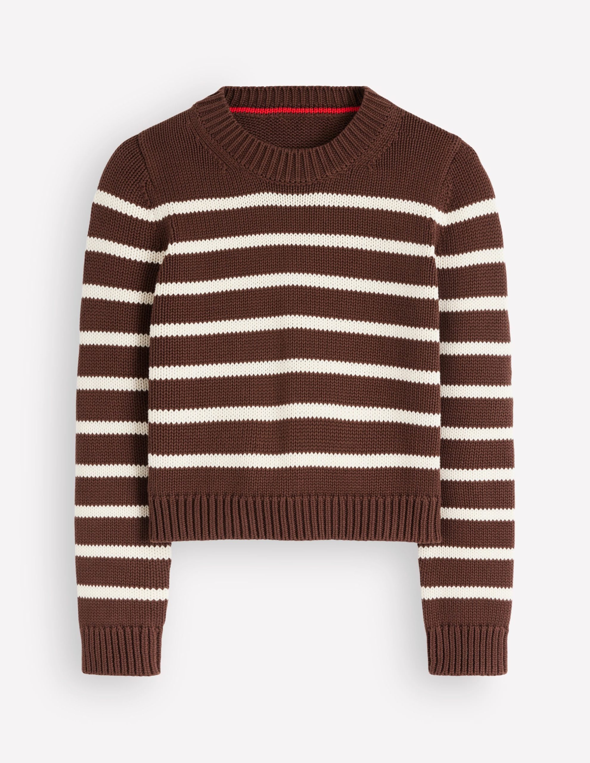 Lucy Chunky Cotton Sweater-brown. ivory stripe - Image 6