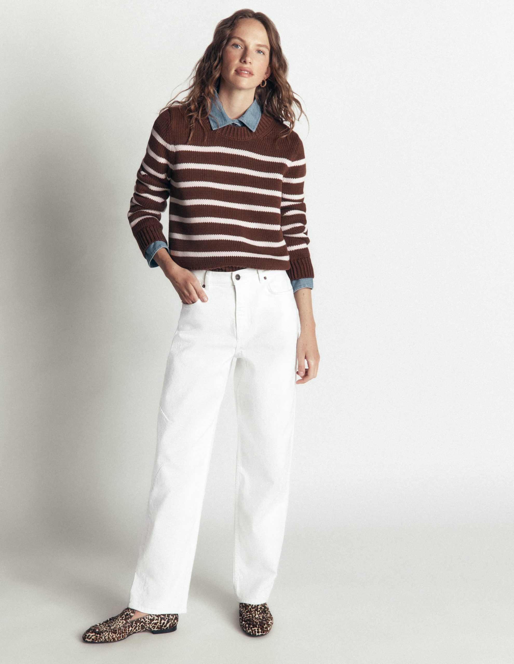 Lucy Chunky Cotton Sweater-brown. ivory stripe - Image 4