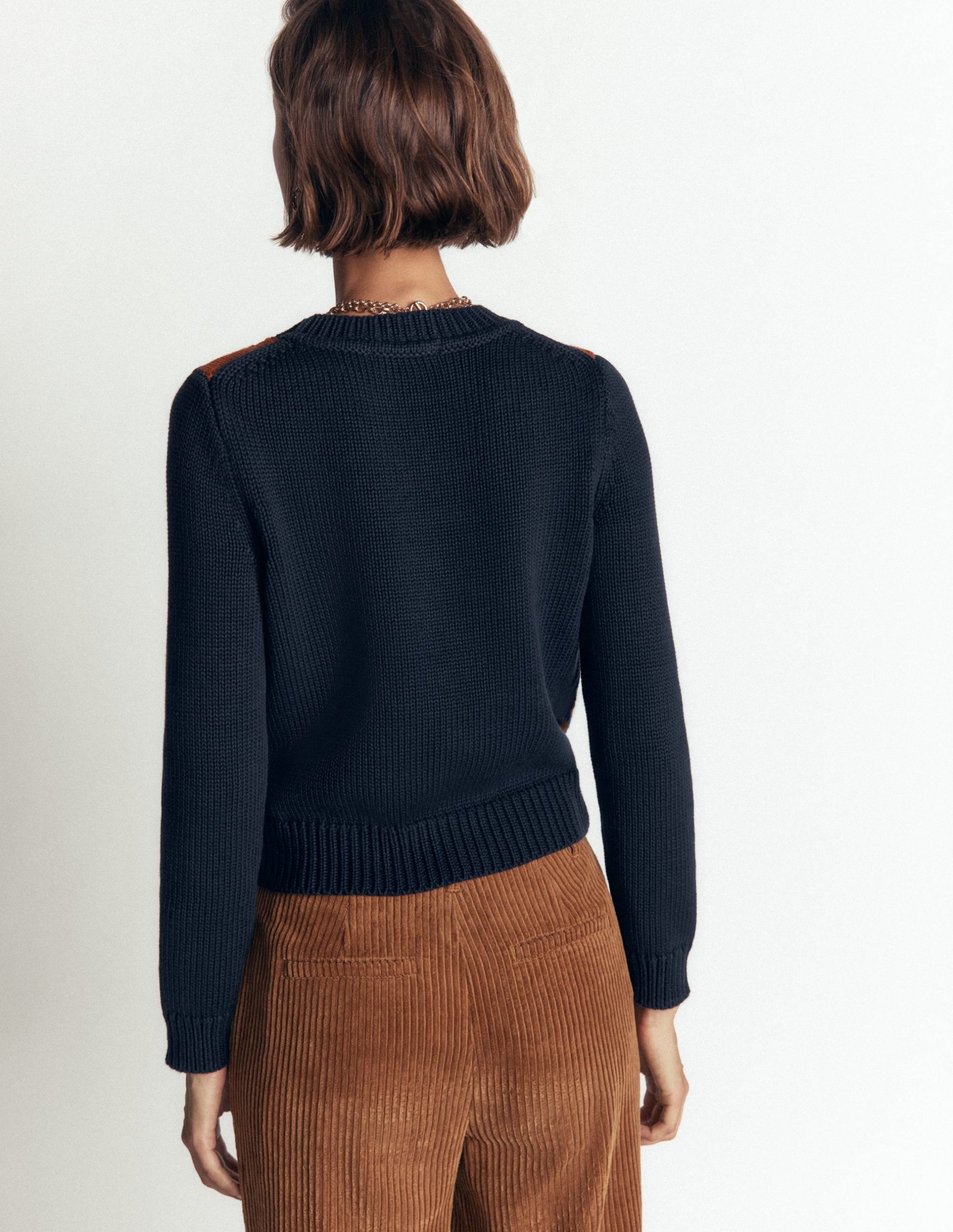 Lucy Chunky Cotton Sweater-navy. pink and brown argyle - Image 4