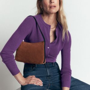 Elsie Cashmere Crew Cardigan-Deep Grape