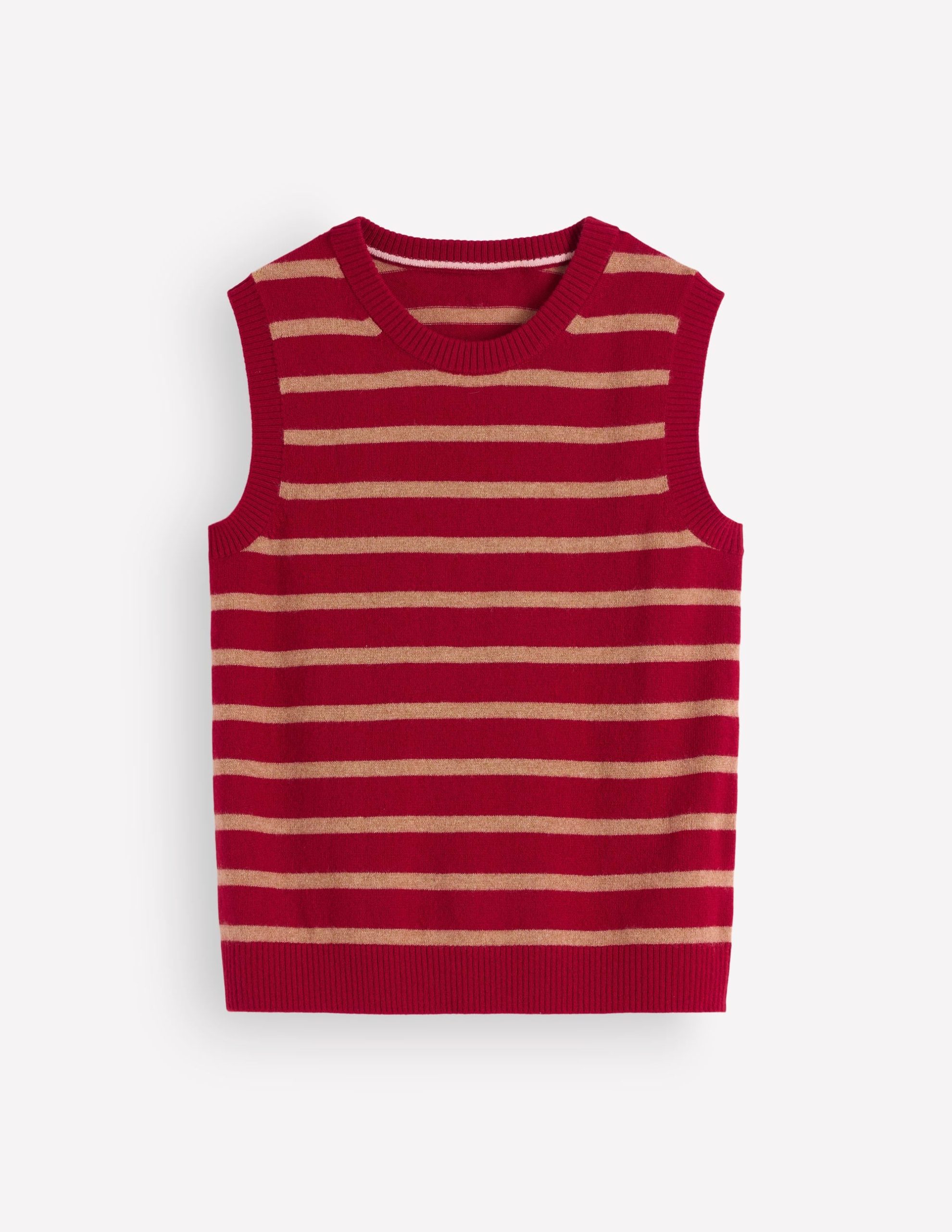 Elsie Cashmere Tank-Poppy Red. Camel Stripe - Image 6