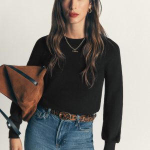 Camilla Cotton Crew Sweater-Black