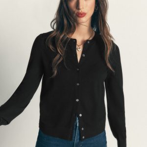 Camilla Cotton Crew Cardigan-Black
