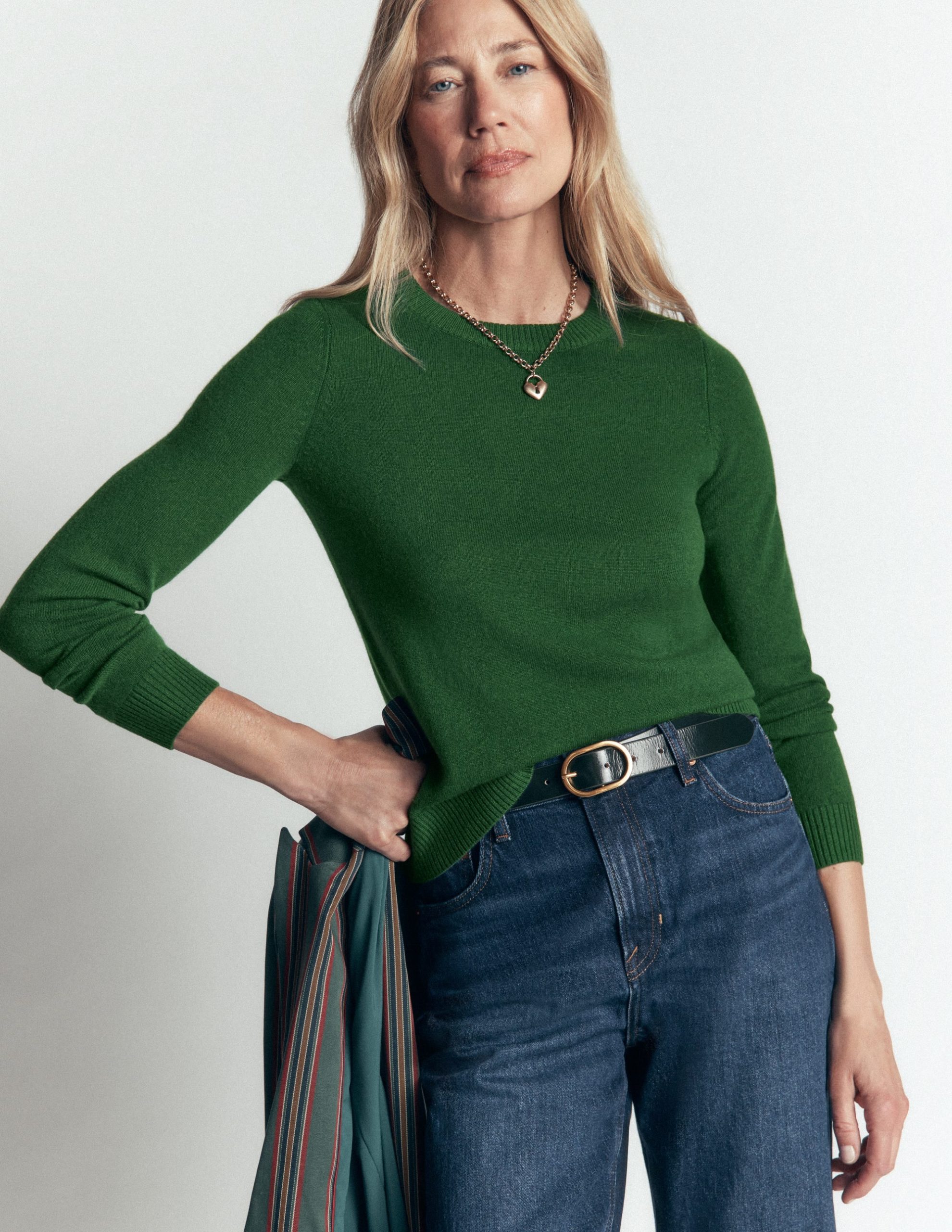 Elsie Cashmere Crew Sweater-Fresh Green - Image 3