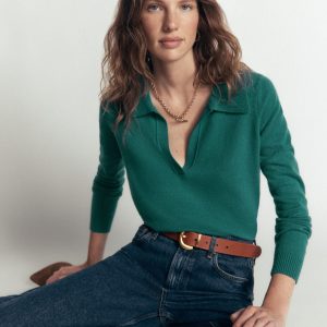 Elsie Cashmere Henley Sweater-Deep Sea Depths