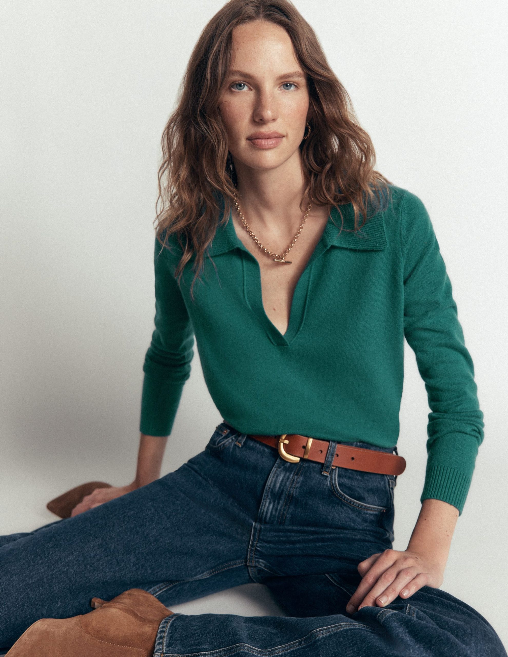Elsie Cashmere Henley Sweater-Deep Sea Depths