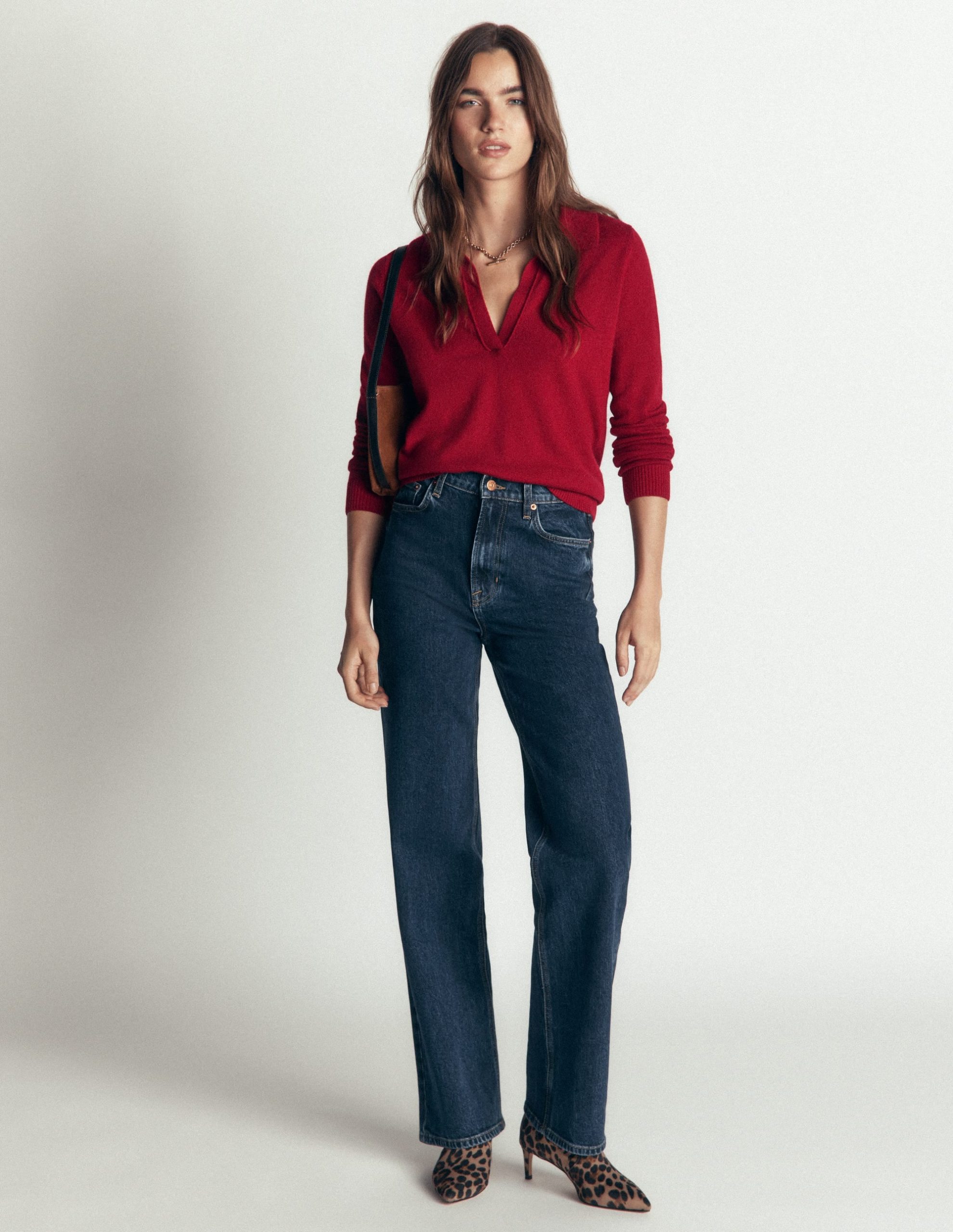 Elsie Cashmere Henley Sweater-Crimson Red - Image 4
