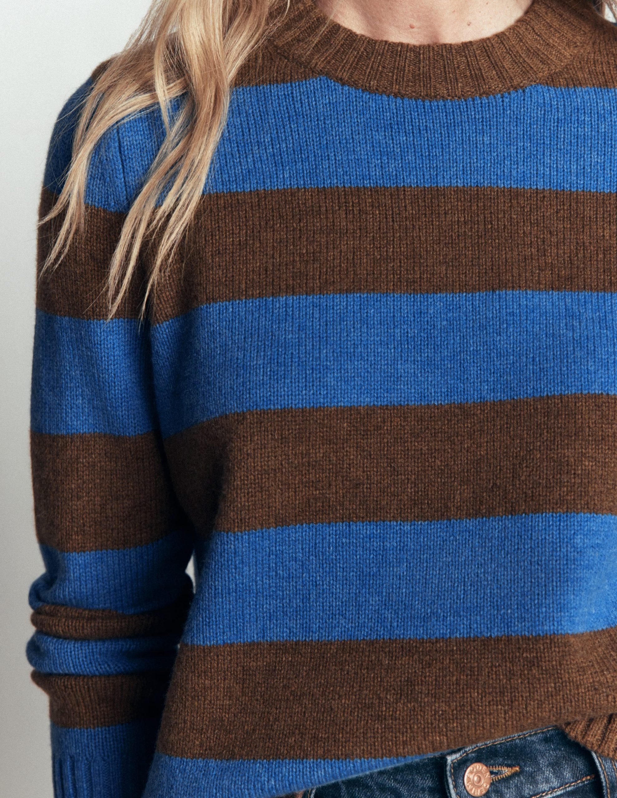 Marta Merino Wool Crew Sweater-Bitter Chocolate. Blue Stripe - Image 2