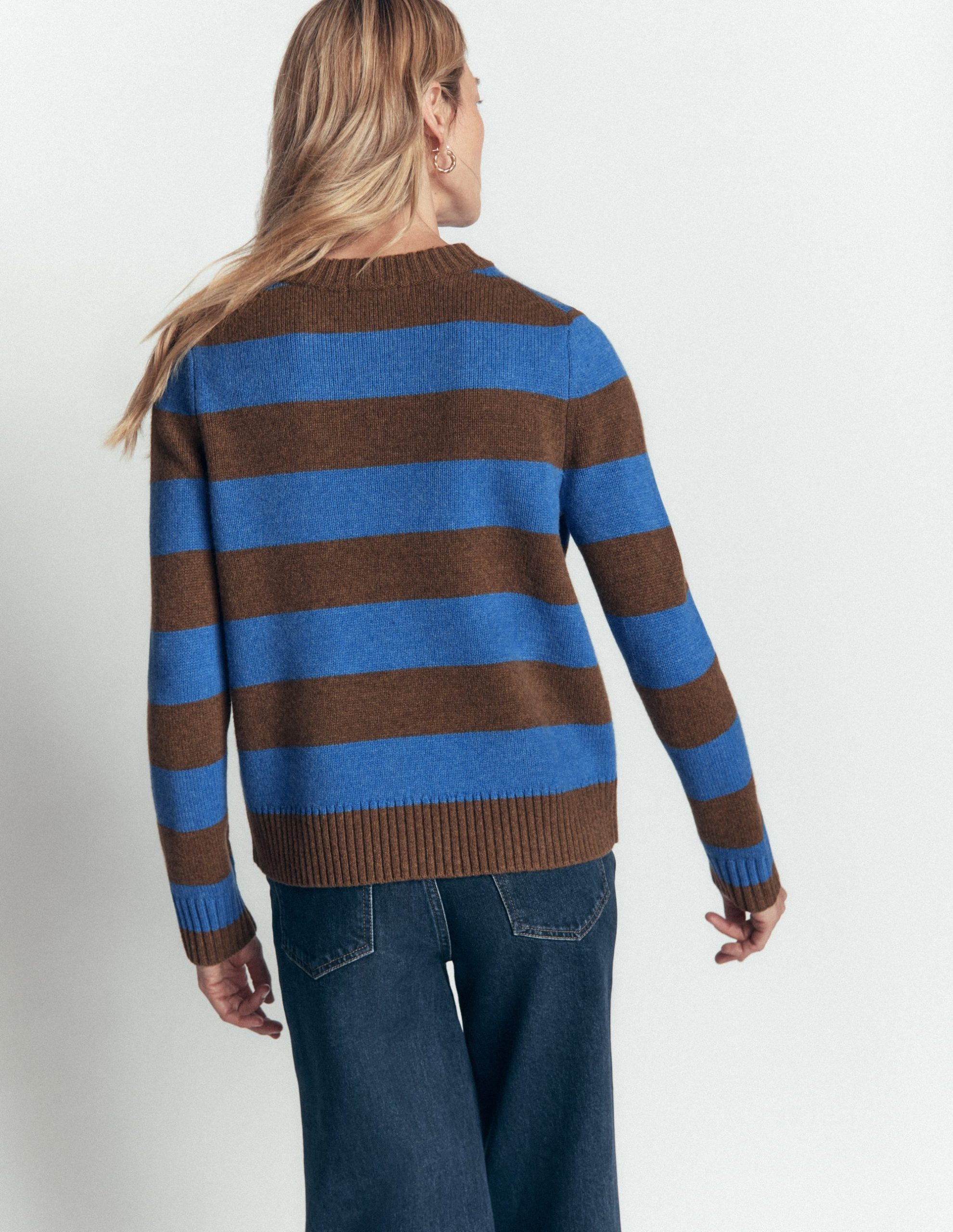 Marta Merino Wool Crew Sweater-Bitter Chocolate. Blue Stripe - Image 3