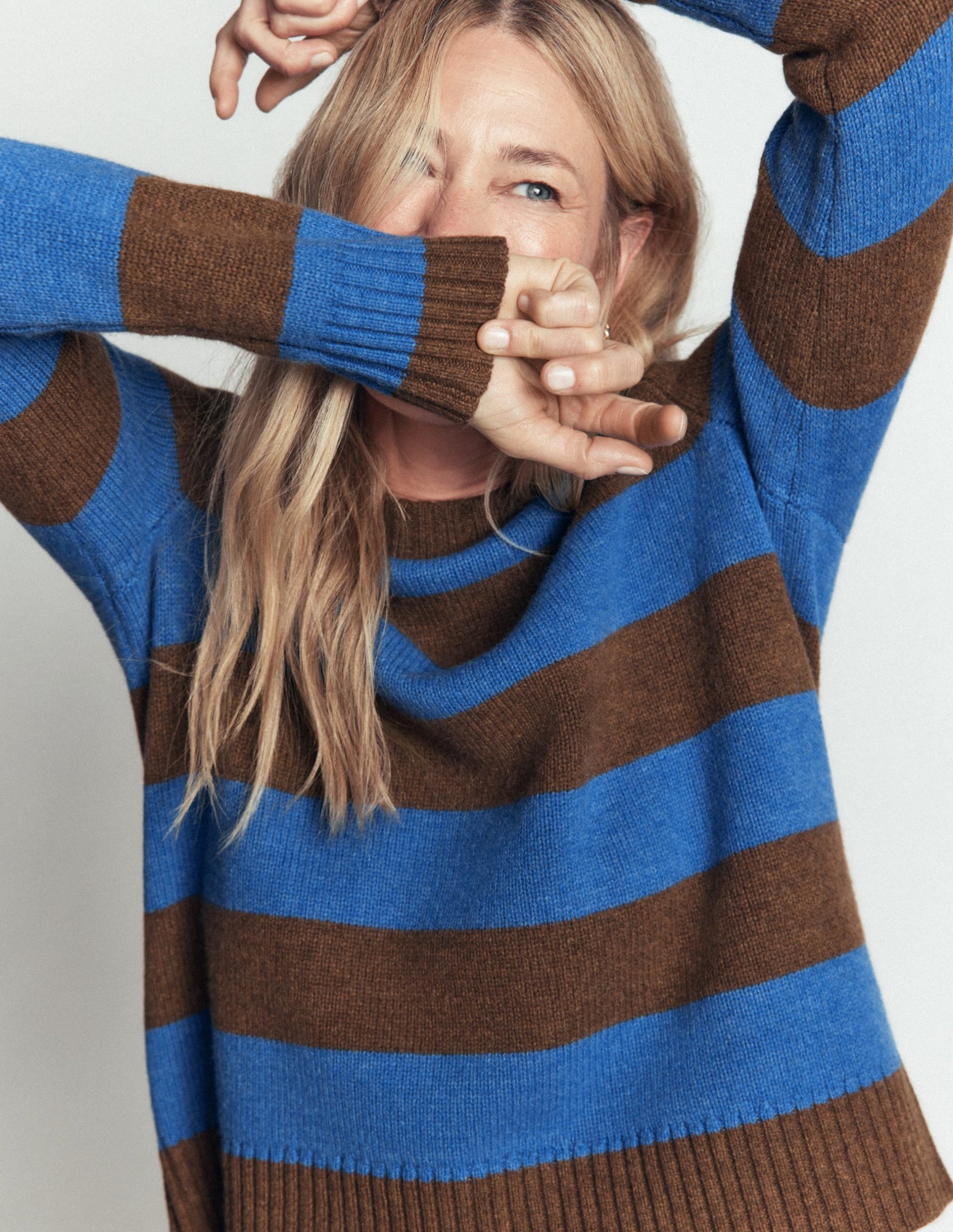 Marta Merino Wool Crew Sweater-Bitter Chocolate. Blue Stripe - Image 5