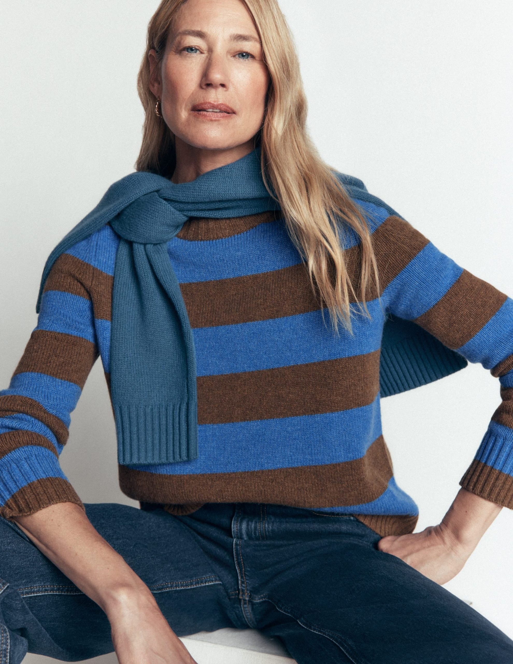 Marta Merino Wool Crew Sweater-Bitter Chocolate. Blue Stripe - Image 6