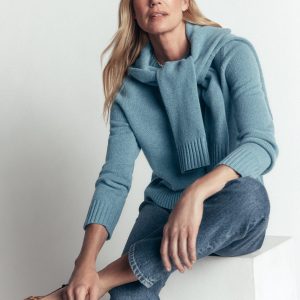 Marta Merino Wool Crew Sweater-Blue Aura