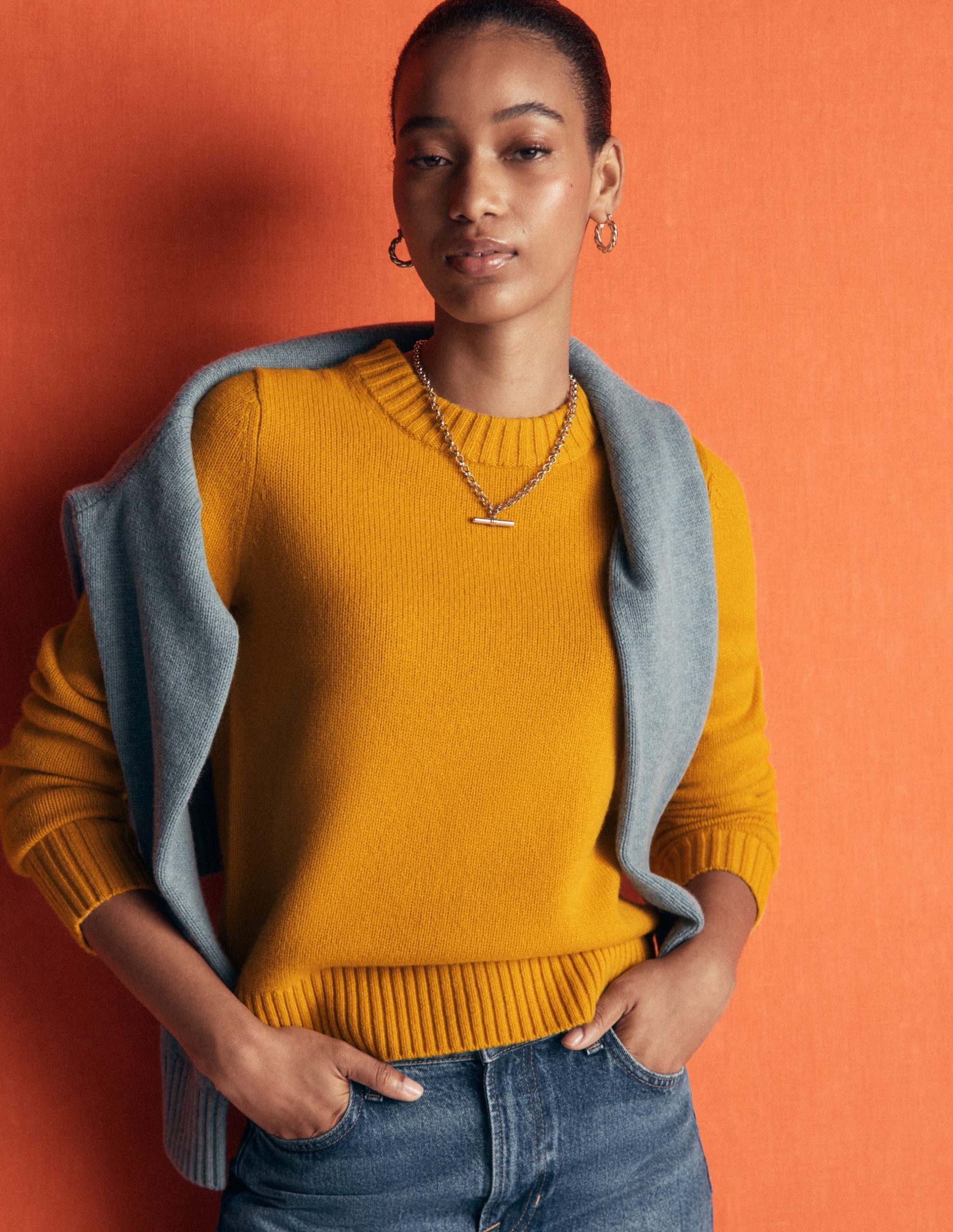 Marta Merino Wool Crew Sweater-Honey Yellow