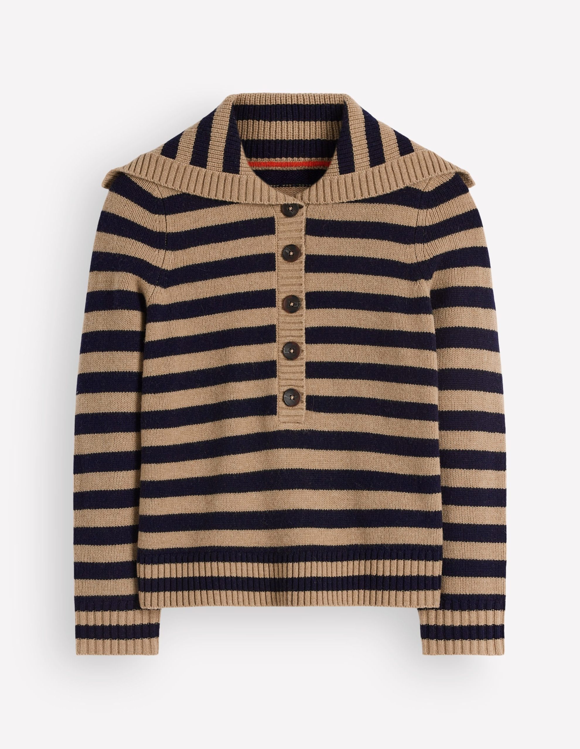 Marta Merino Wool Sailor Top-Camel. Navy Stripe - Image 7