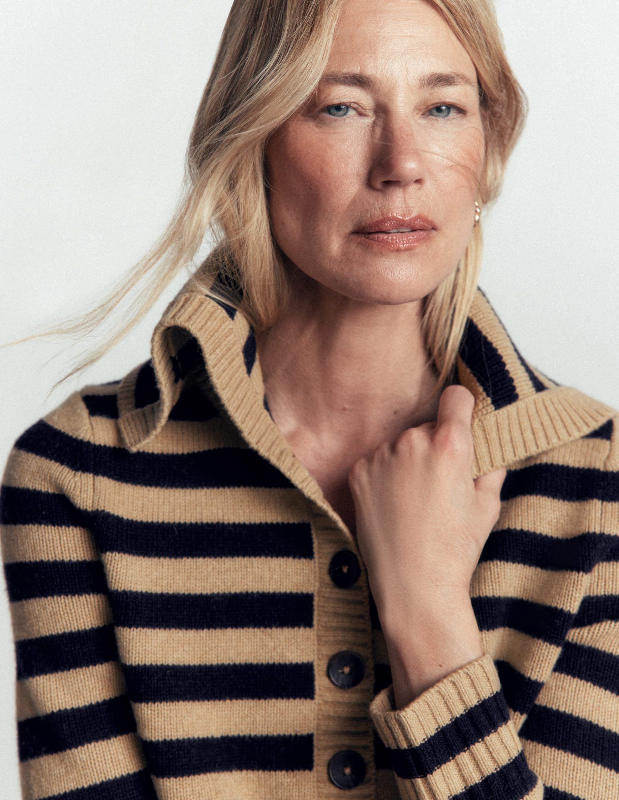 Marta Merino Wool Sailor Top-Camel. Navy Stripe - Image 2