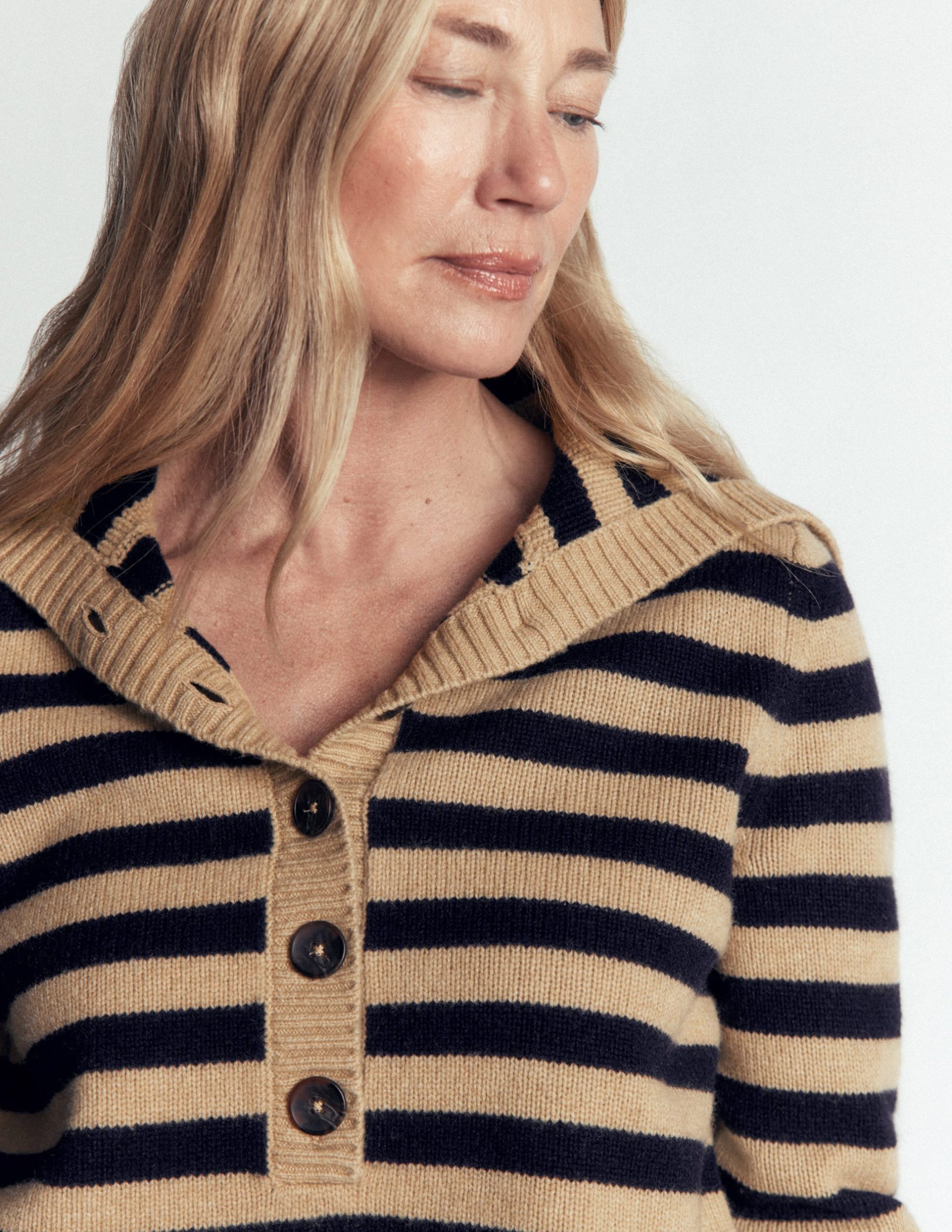 Marta Merino Wool Sailor Top-Camel. Navy Stripe - Image 3