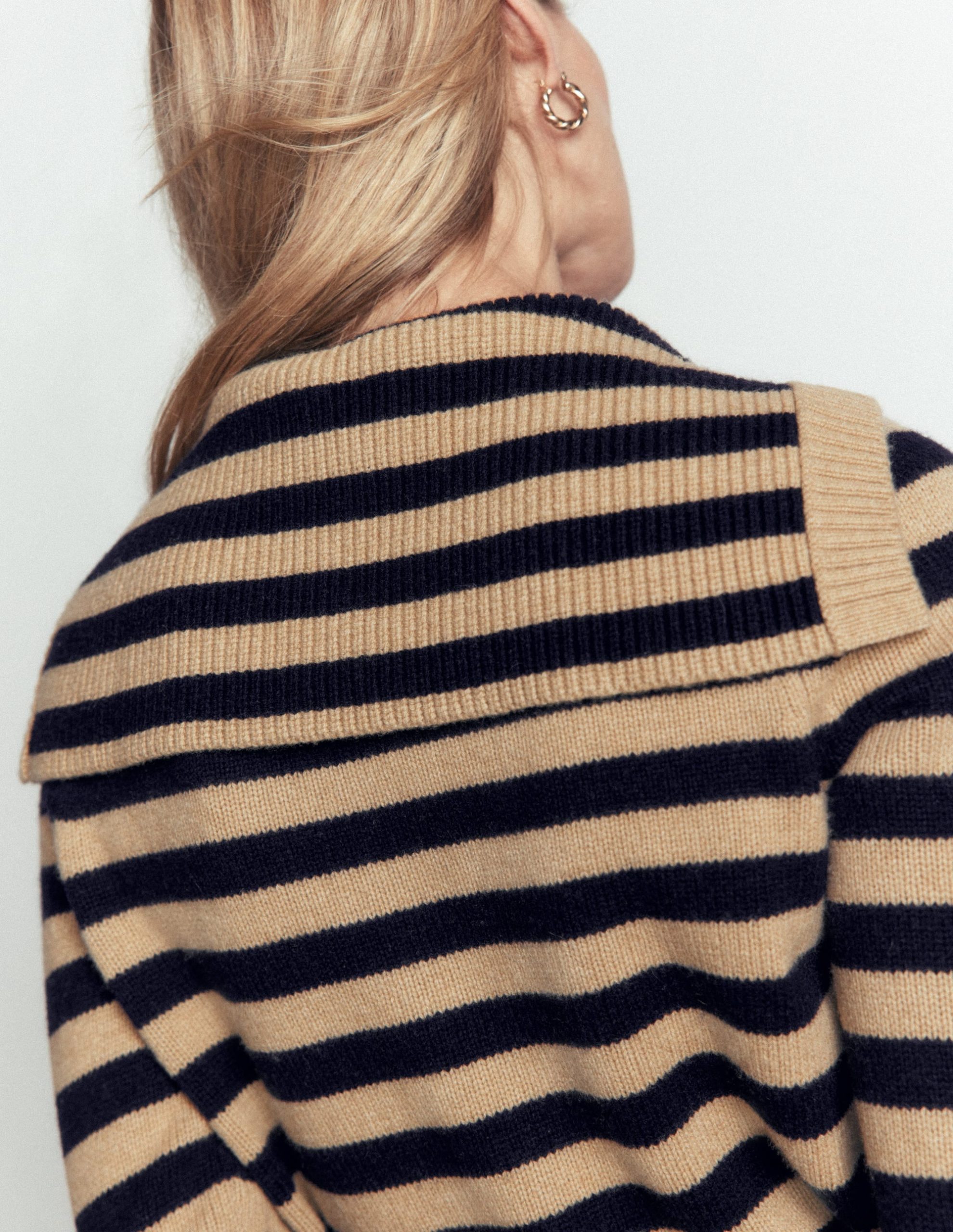 Marta Merino Wool Sailor Top-Camel. Navy Stripe - Image 4
